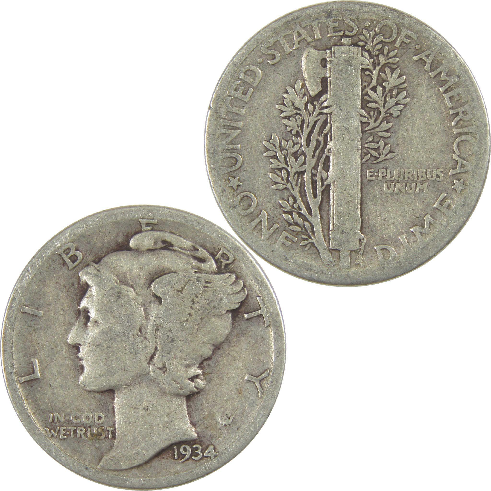 1934 Mercury Dime G Good Silver 10c Coin
