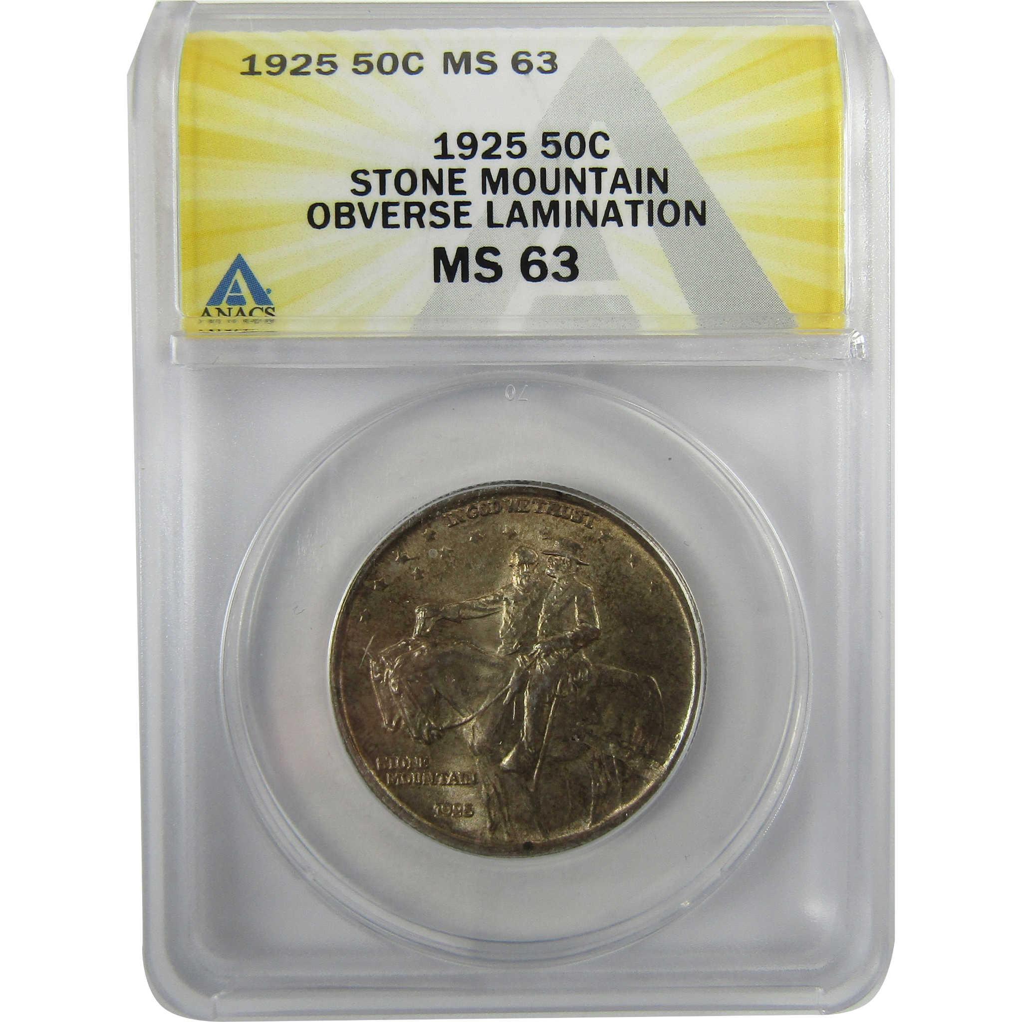 1925 Stone Mountain Silver 50c MS 63 ANACS Lamination Error SKU:I28081