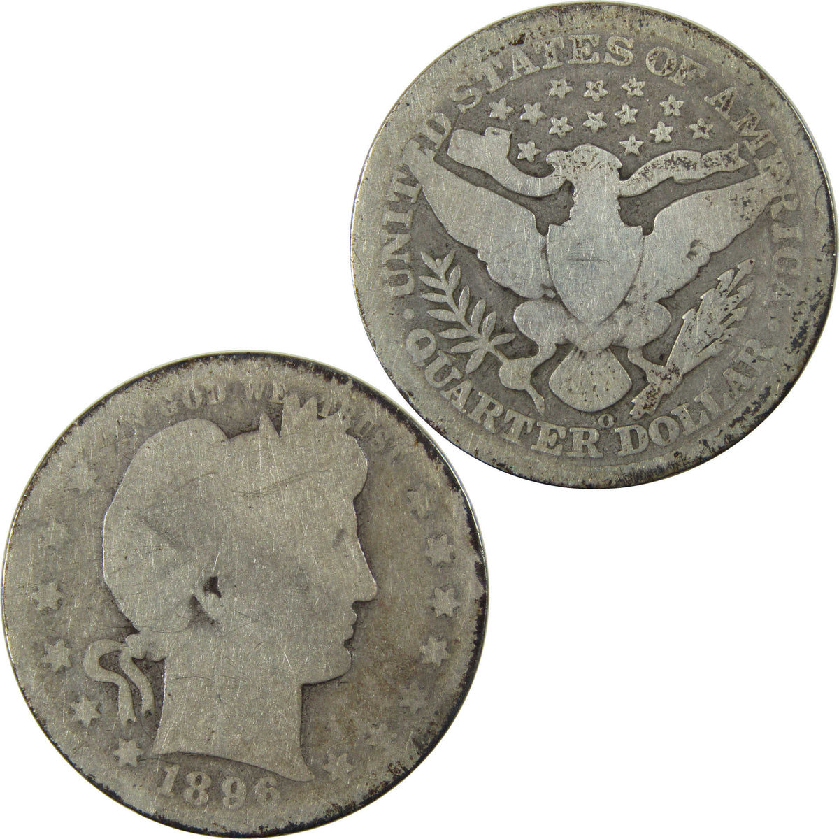 1896 O Barber Silver Quarter AG About Good Details 25c Coin SKU:I28536
