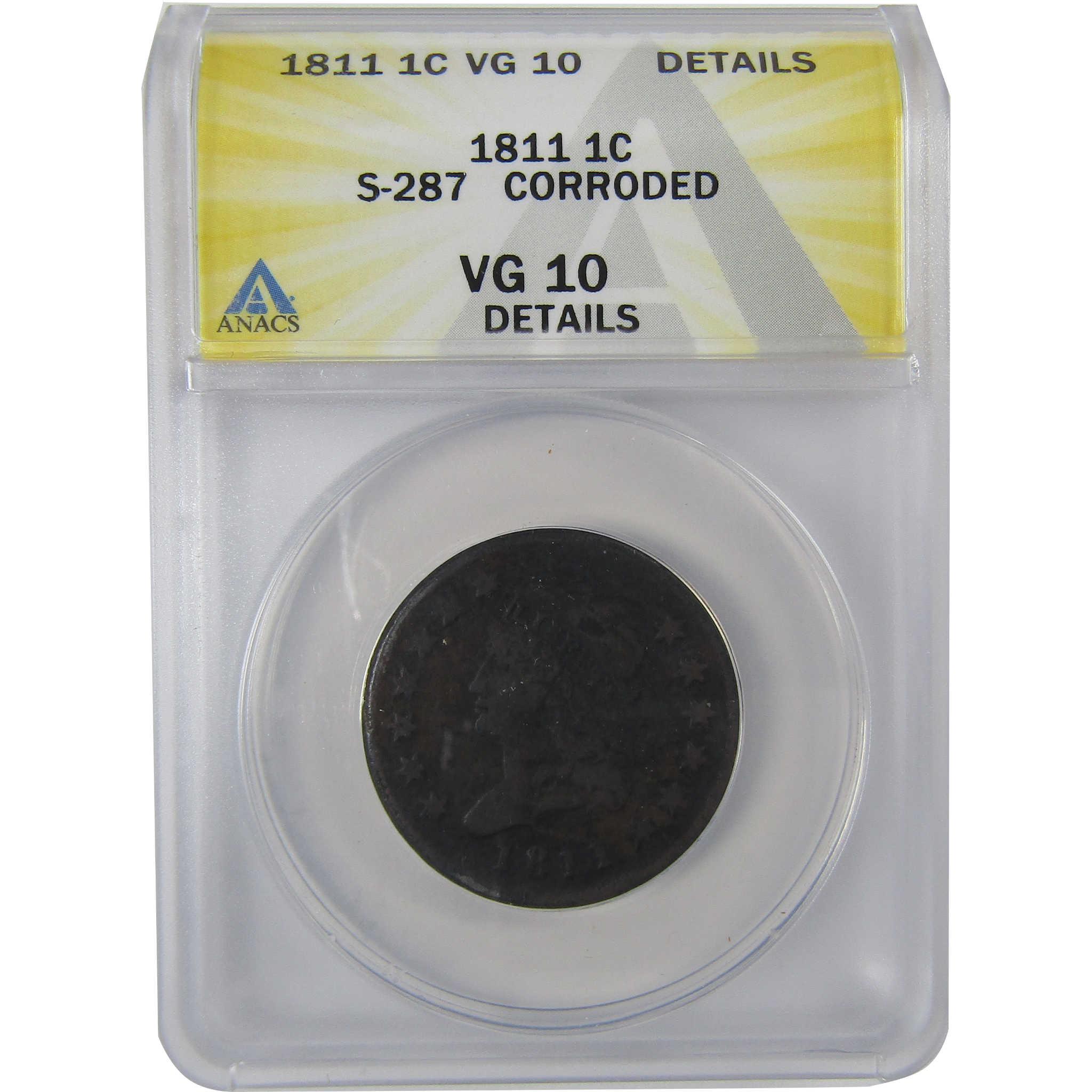 1811 S-287 Classic Head Large Cent VG 10 Details ANACS SKU:CPC1135