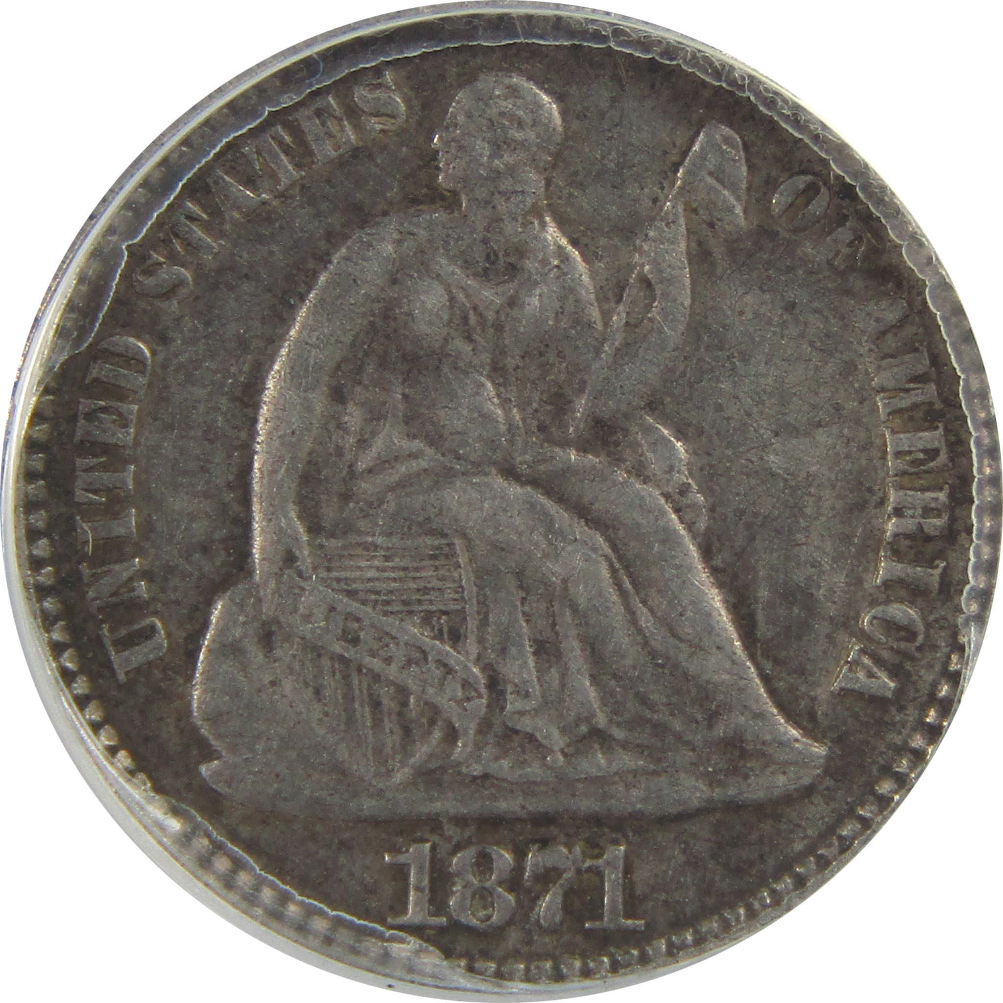 1871 Seated Liberty Half Dime AU 50 Details ANACS Silver SKU:I22320