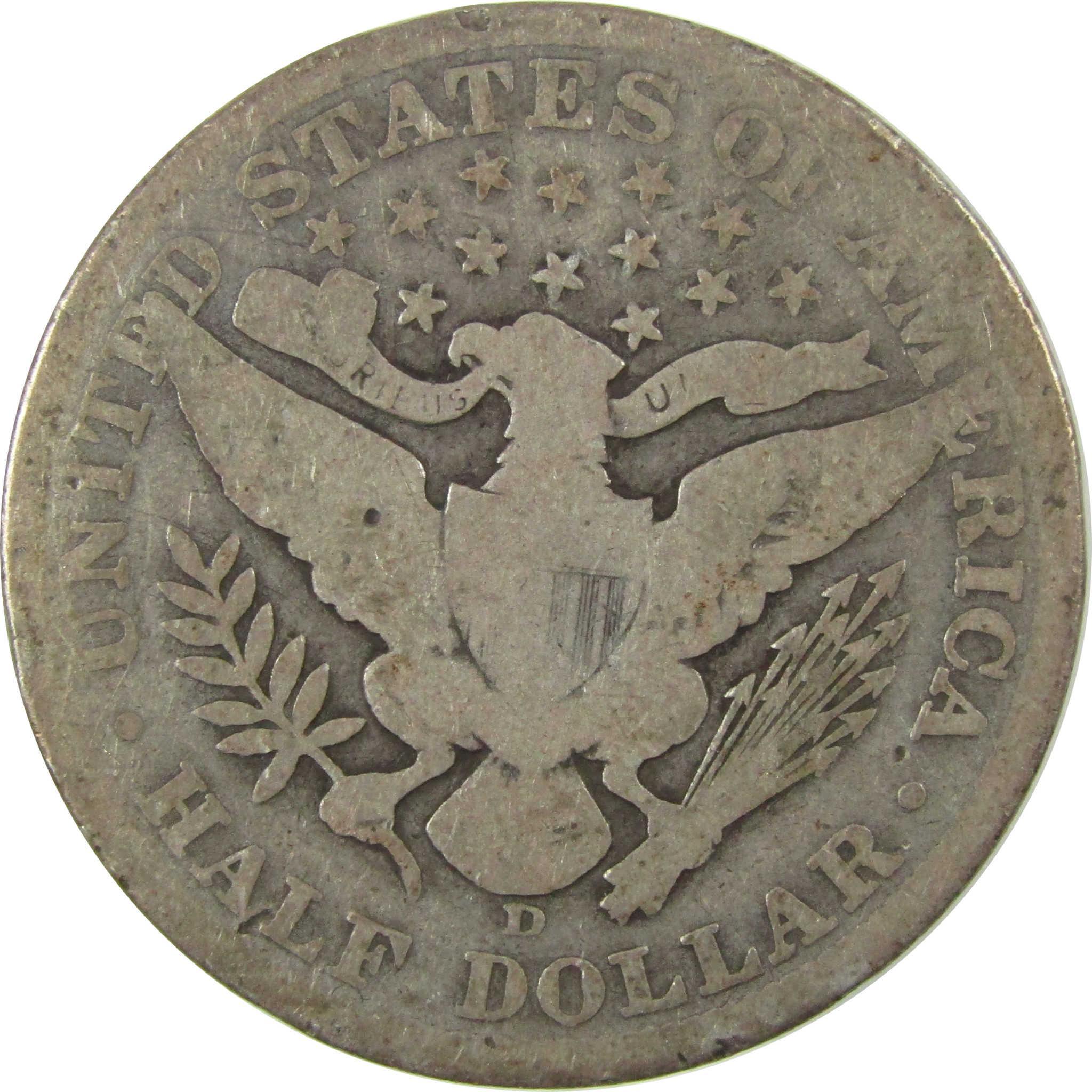 1907 D Barber Silver Half Dollar G Good Details 50c Coin SKU:I25813