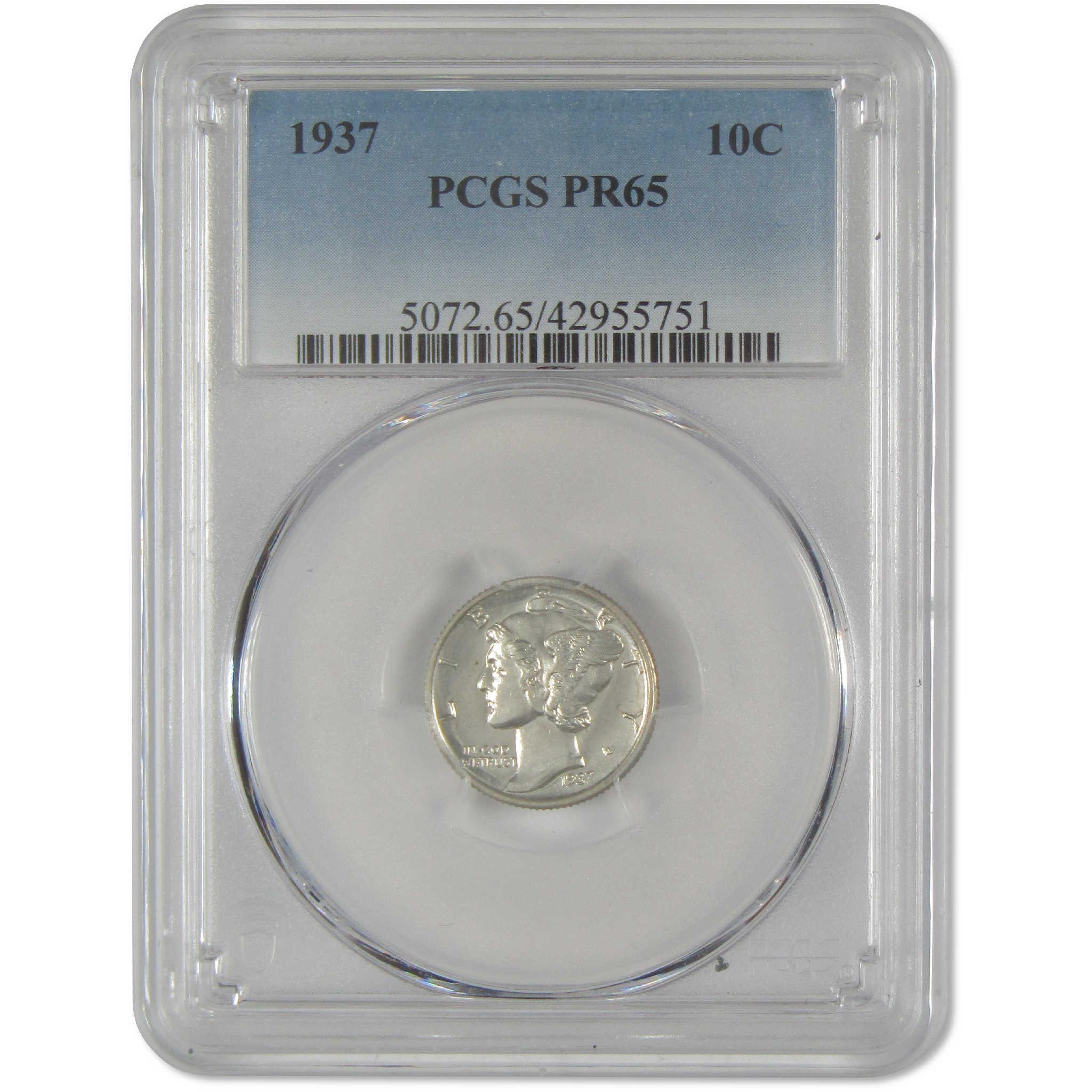 1937 Mercury Dime PR 65 PCGS Silver Proof 10c Coin