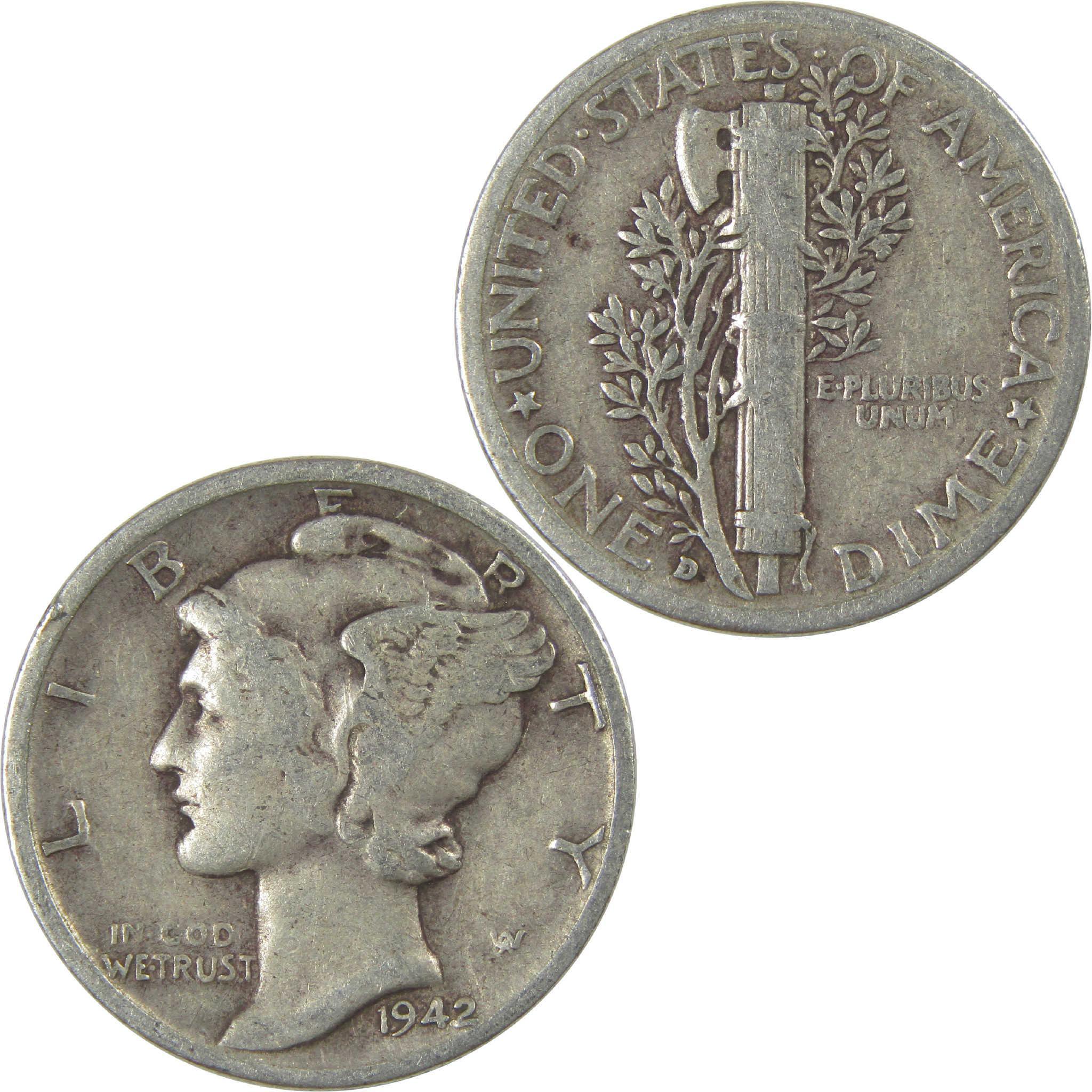1942 D Mercury Dime Circulated Silver 10c Coin Collectible