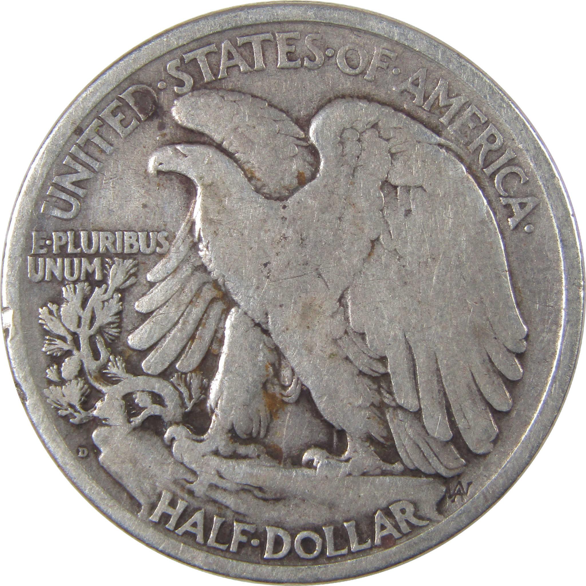 1919 D Liberty Walking Half Dollar F Fine Silver 50c Coin SKU:I18122