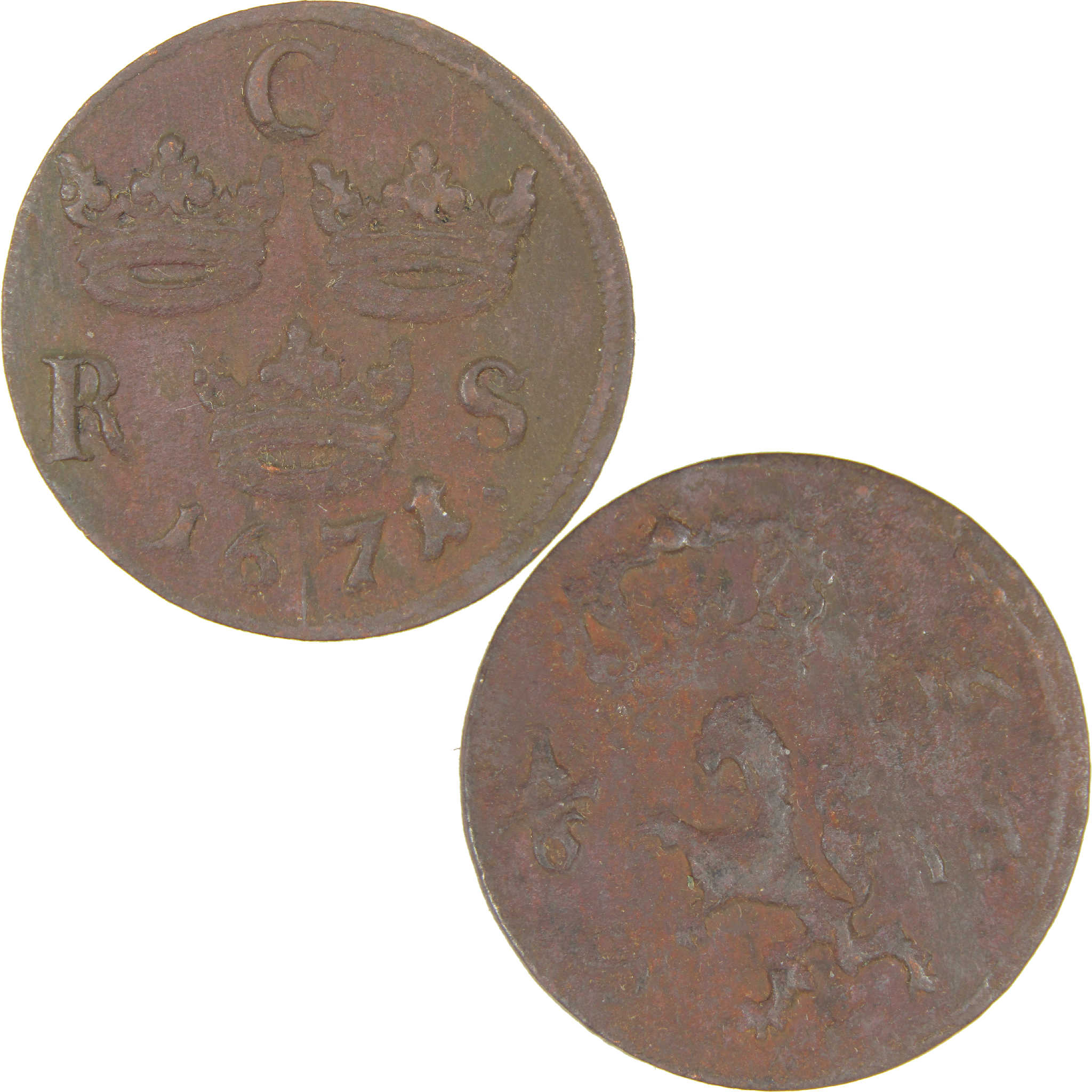 1666-1686 Charles XI 1/6 Ore XF EF Extremely Fine Copper Coin