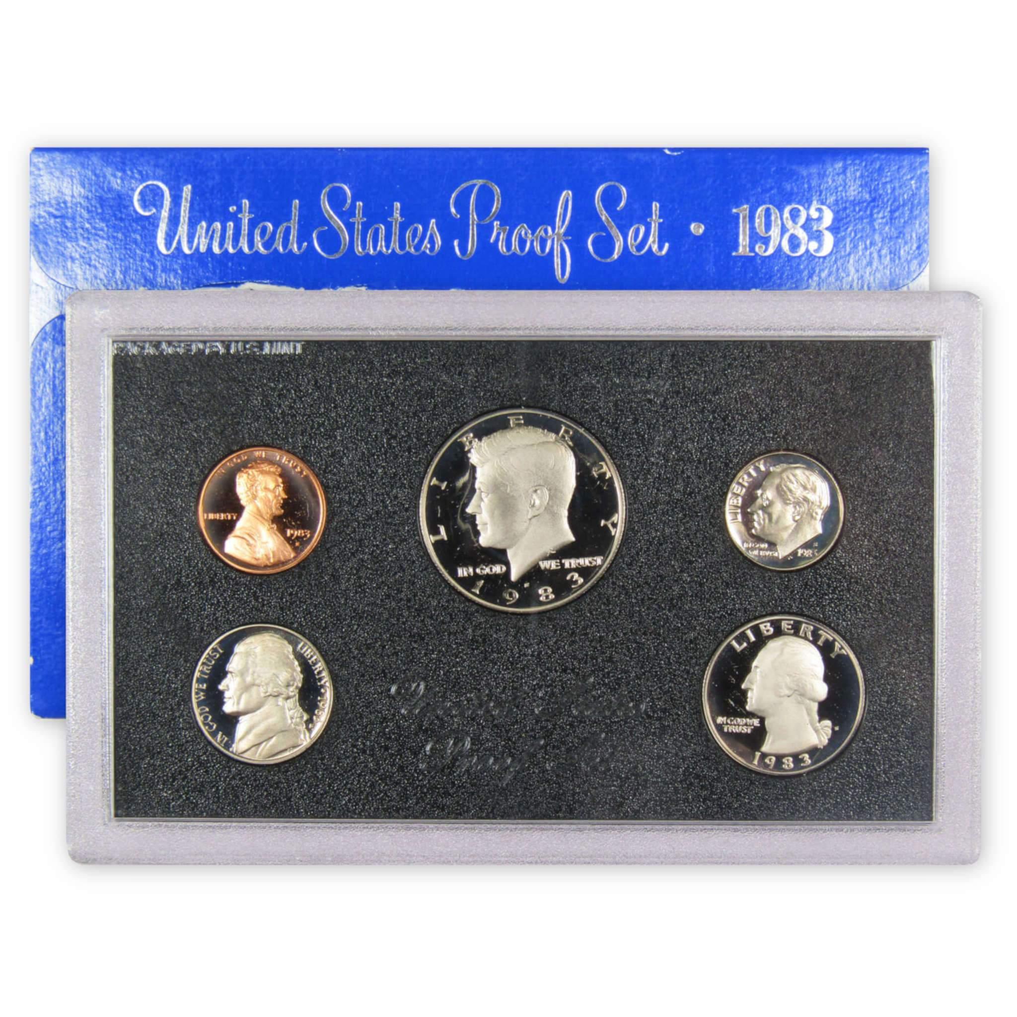1983 United States Proof Set with five collectible proof coins in display case