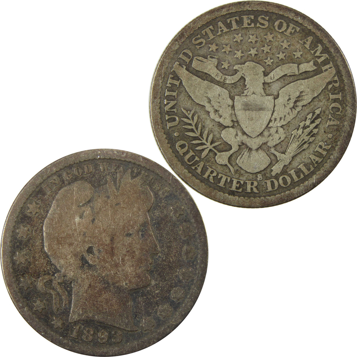 1893 S Barber Silver Quarter G Good 25c Coin Collectible SKU:I28542