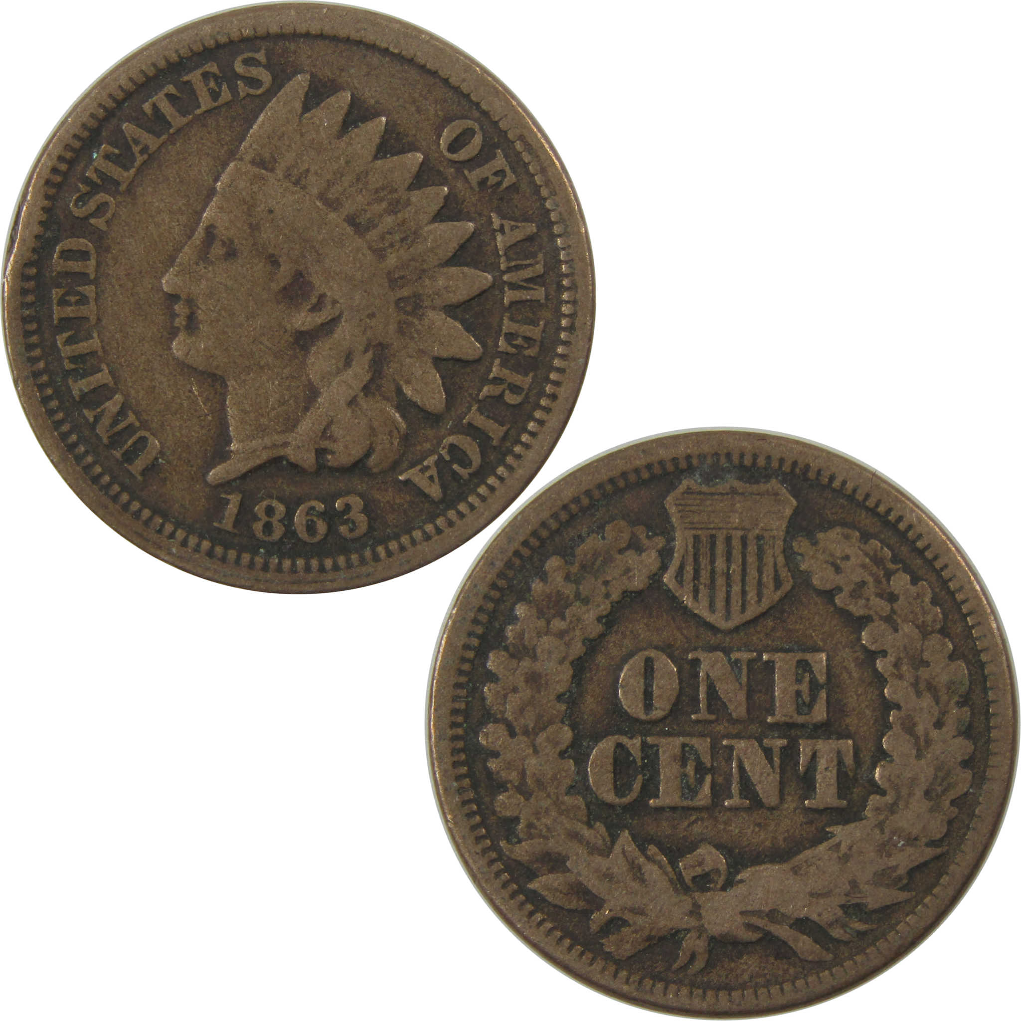 1863 Indian Head Cent G Good Penny 1c Coin Collectible SKU:I24294
