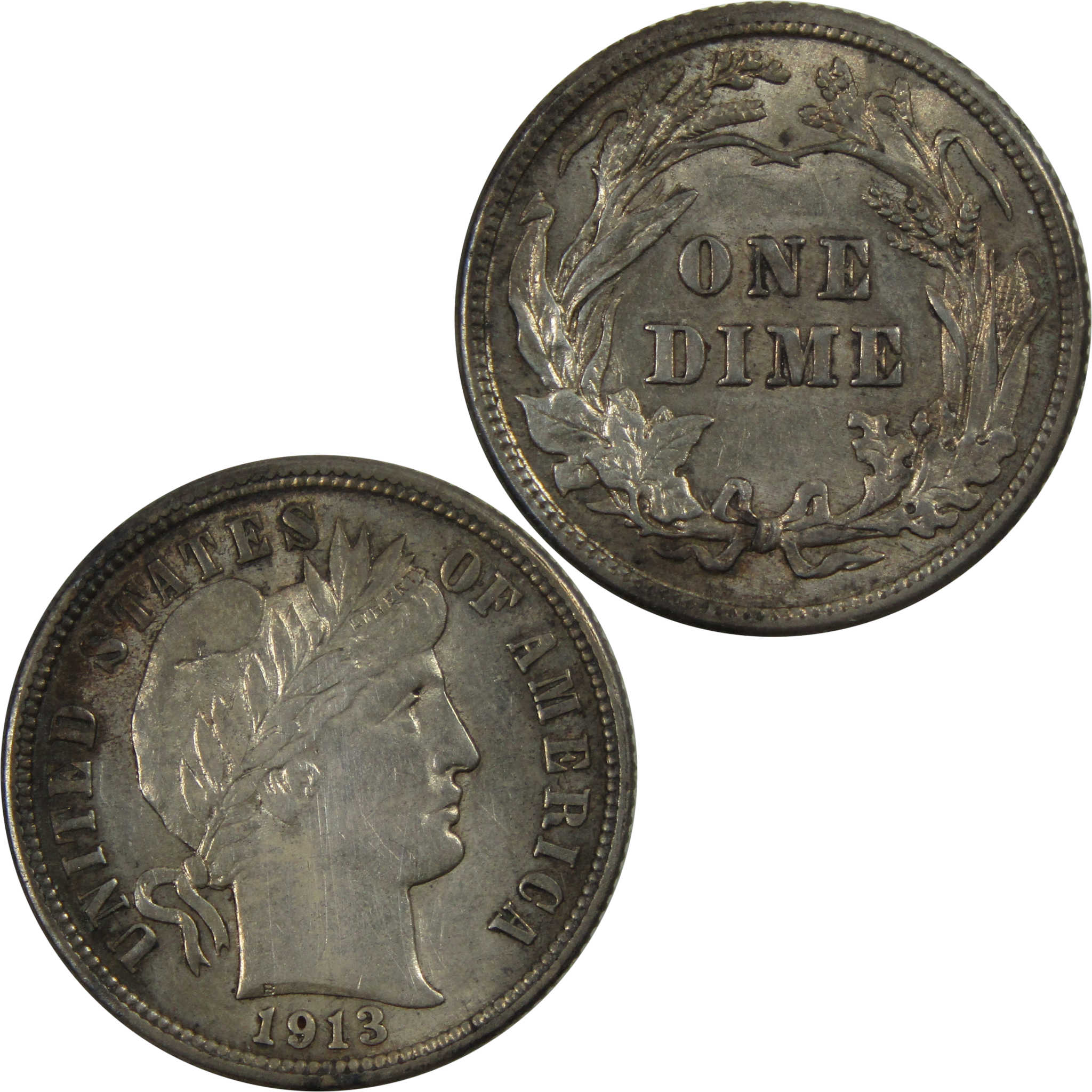 1913 Barber Dime AU About Uncirculated Details 90% Silver SKU:I4738