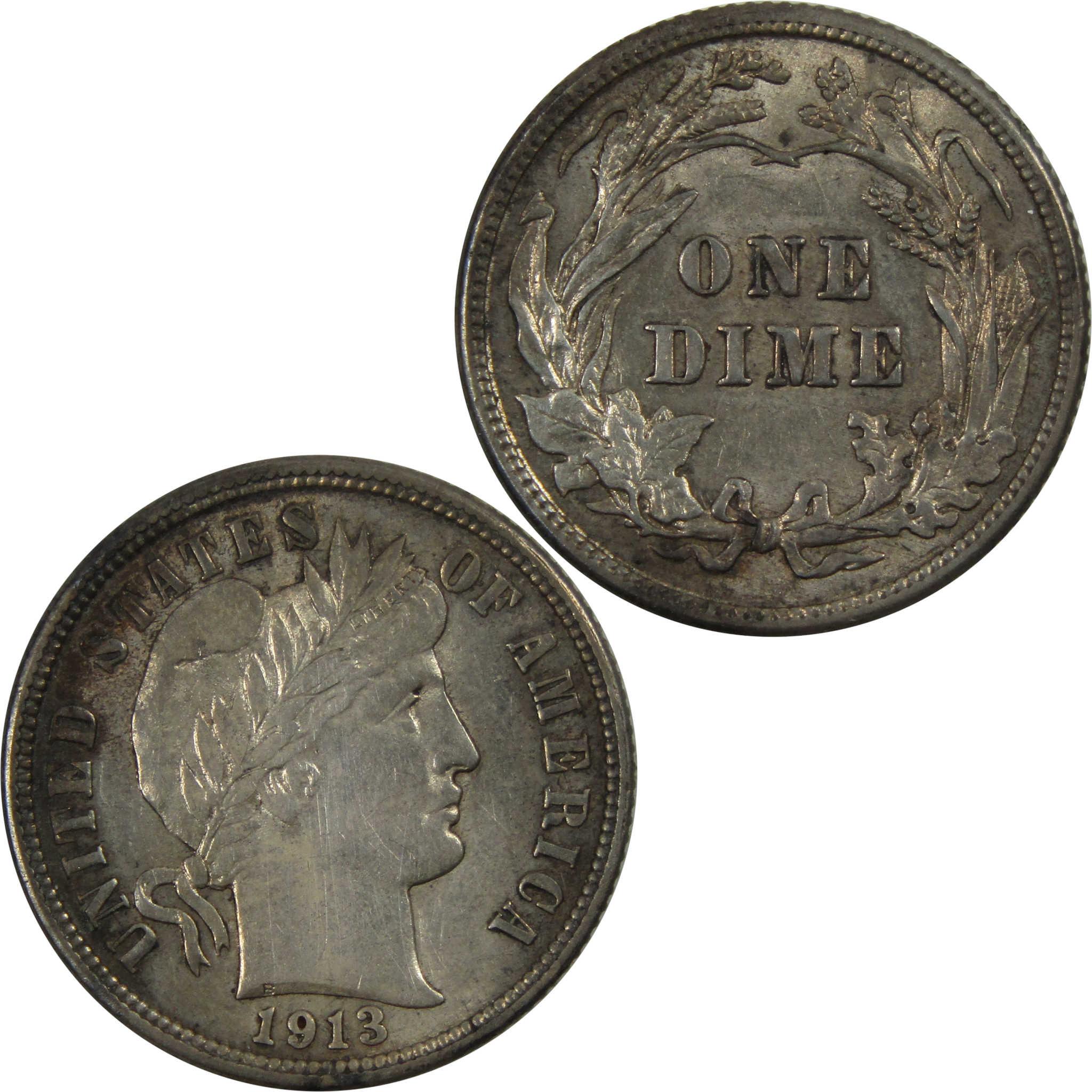 1913 Barber Dime AU About Uncirculated Details 90% Silver SKU:I4738