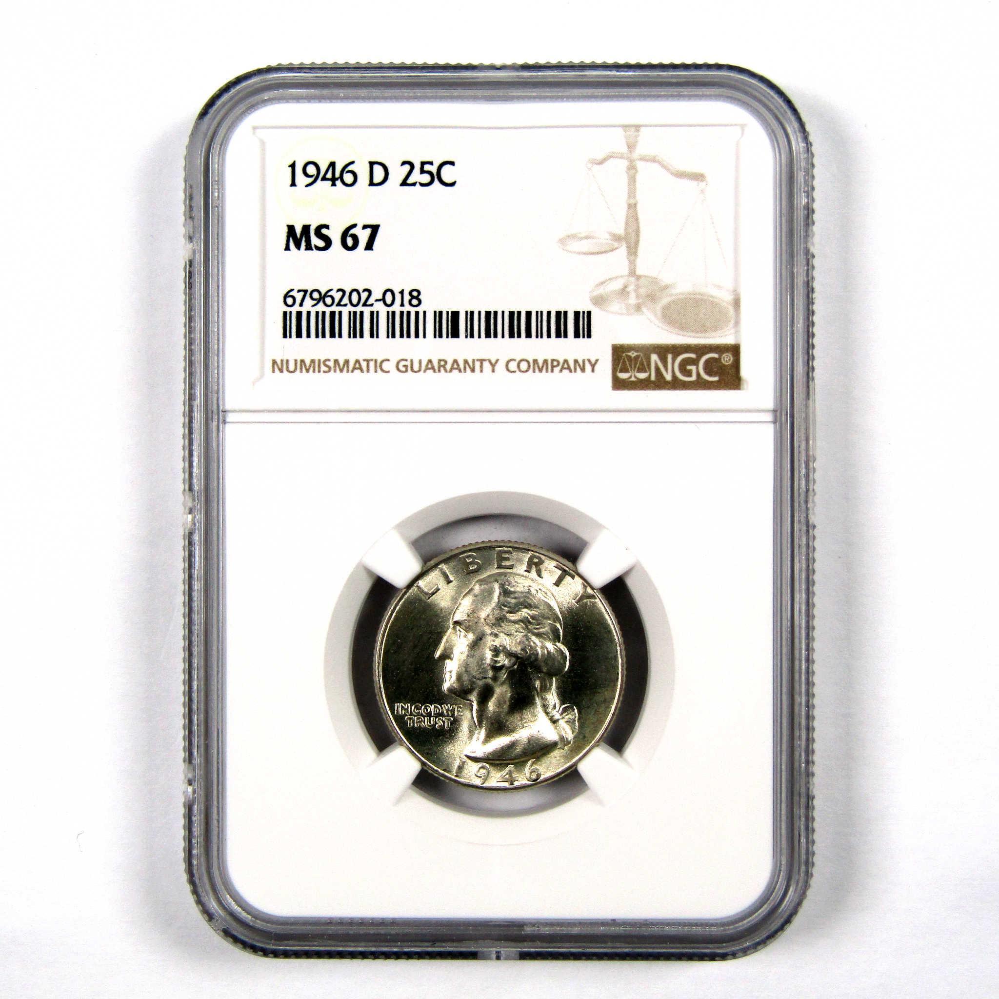 1946 D Washington Quarter MS 67 NGC 90% Silver 25c Unc SKU:I9232