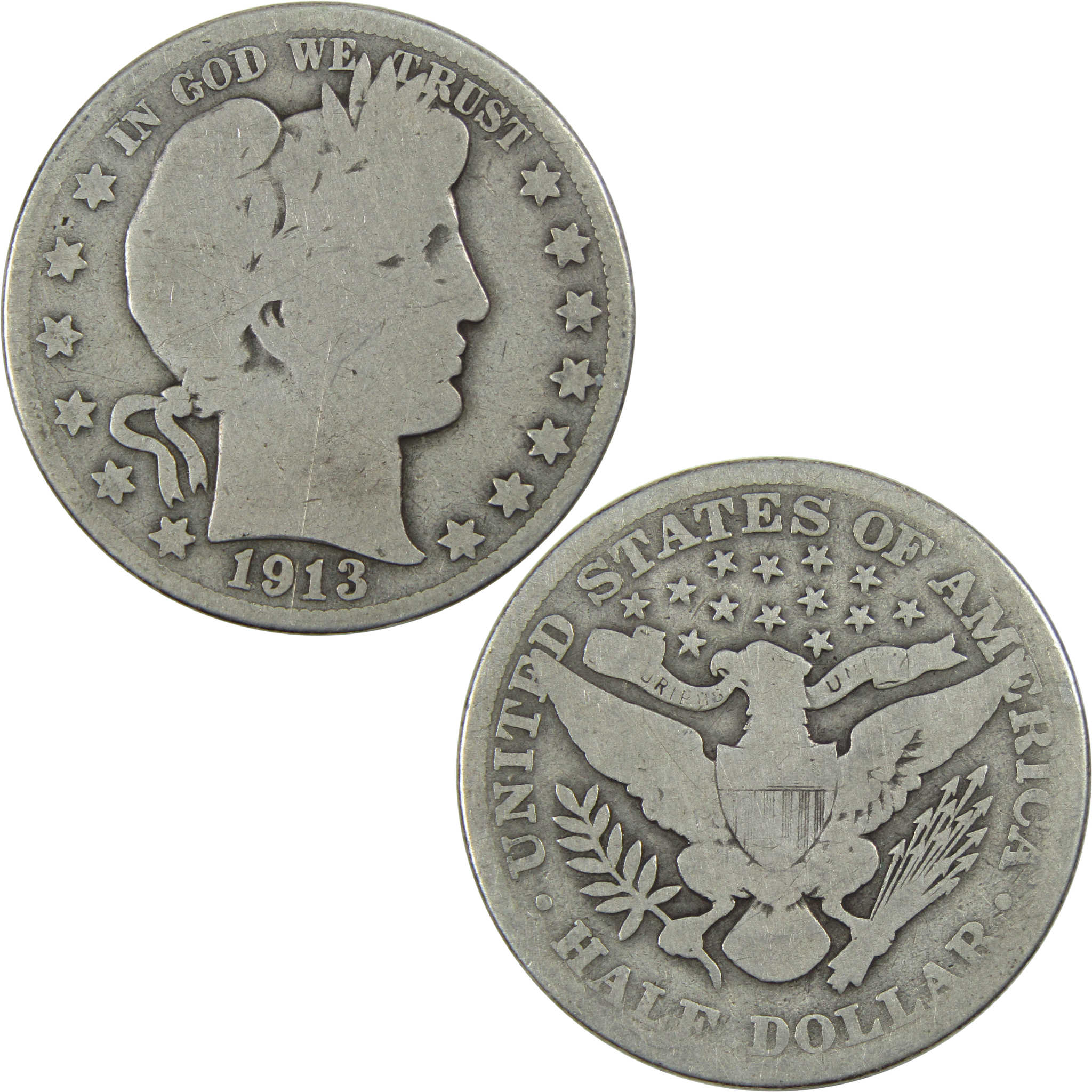 1913 Barber Half Dollar G Good Silver 50c Coin SKU:I13318