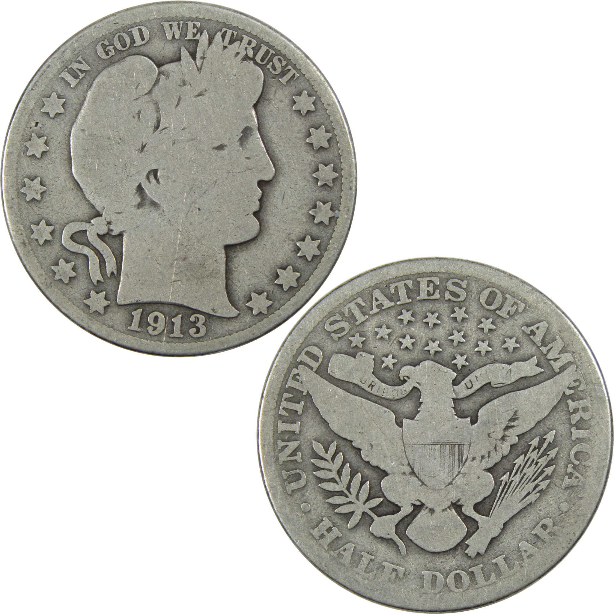 1913 Barber Half Dollar G Good Silver 50c Coin SKU:I13318