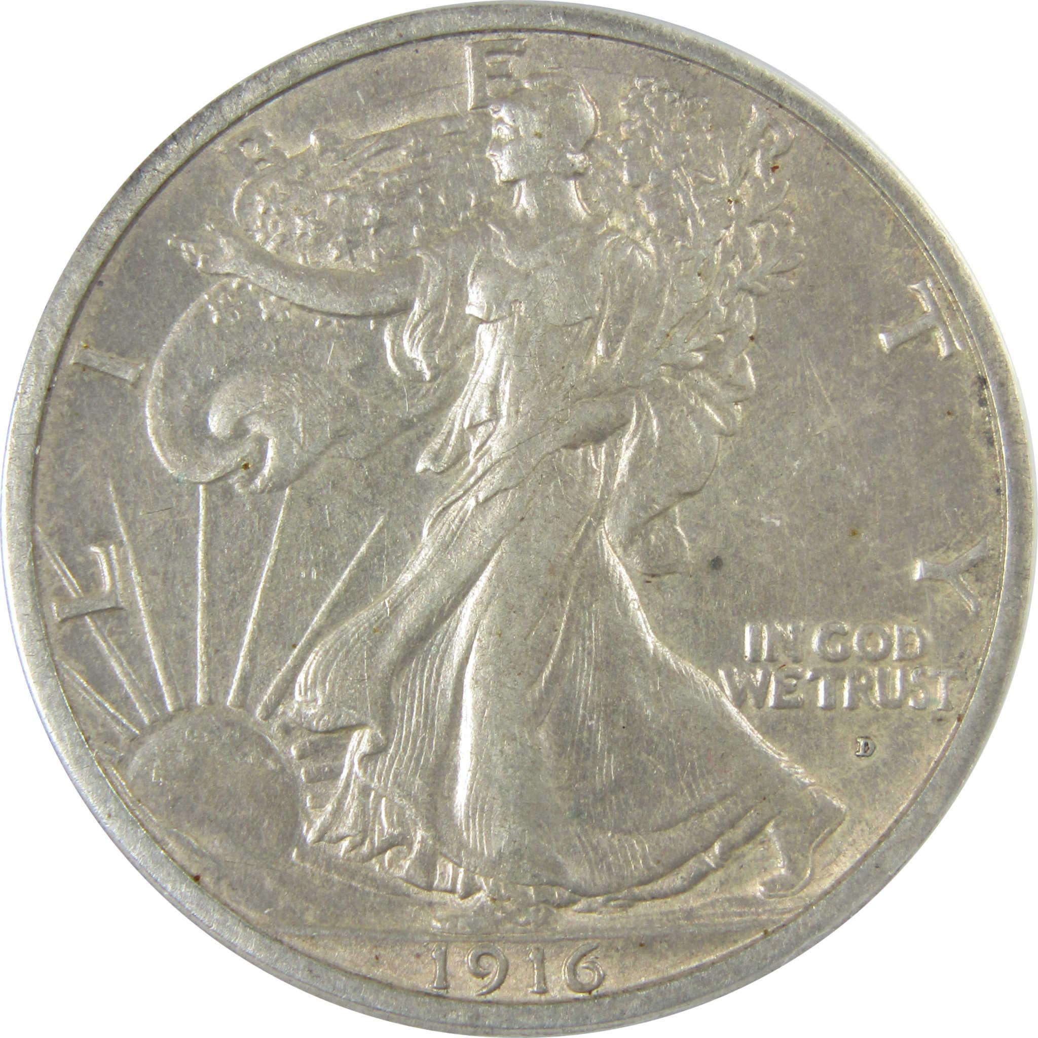 1916 D Liberty Walking Silver 50c EF 45 Details ANACS SKU:CP581