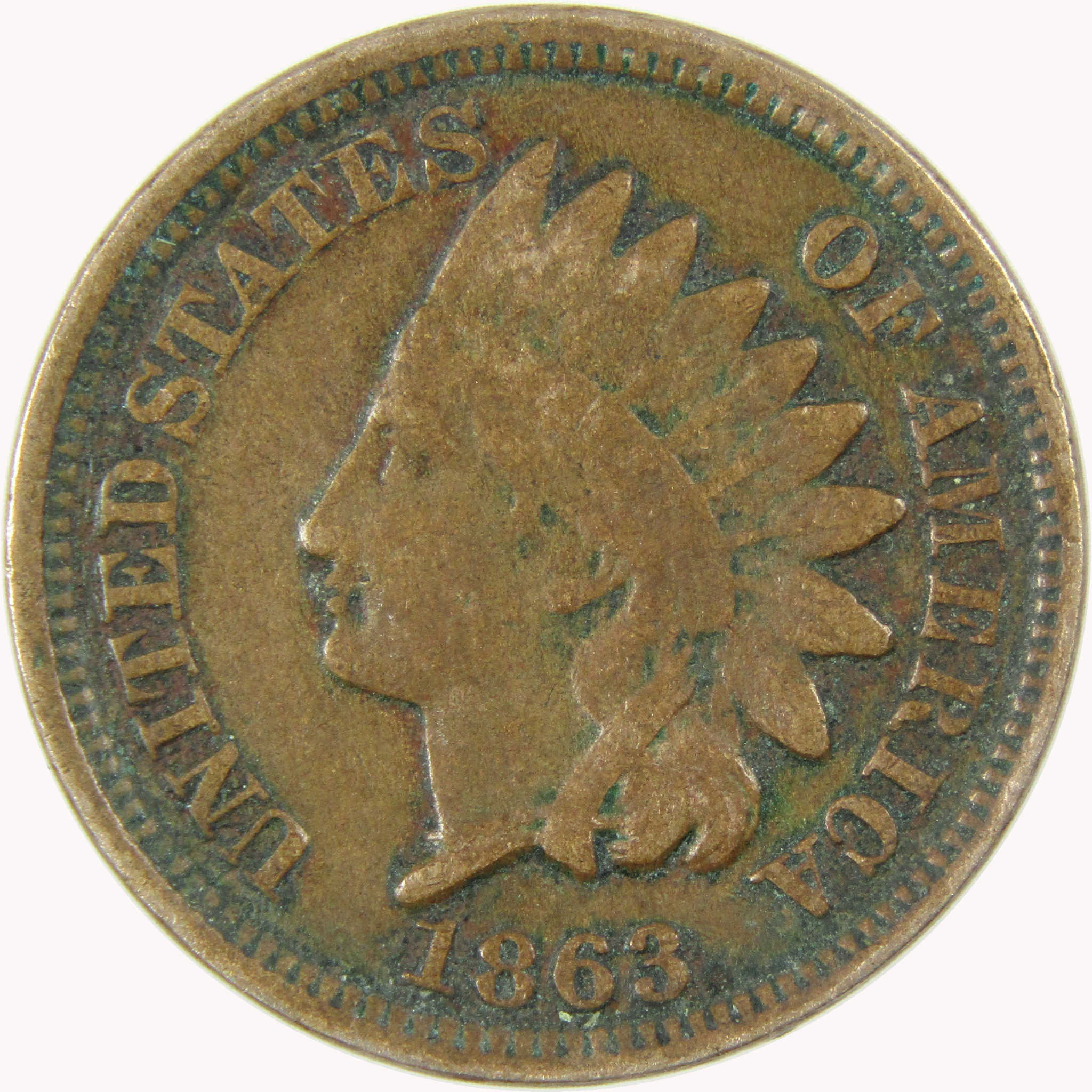 1863 Indian Head Cent F Fine Penny 1c Coin SKU:CP1109