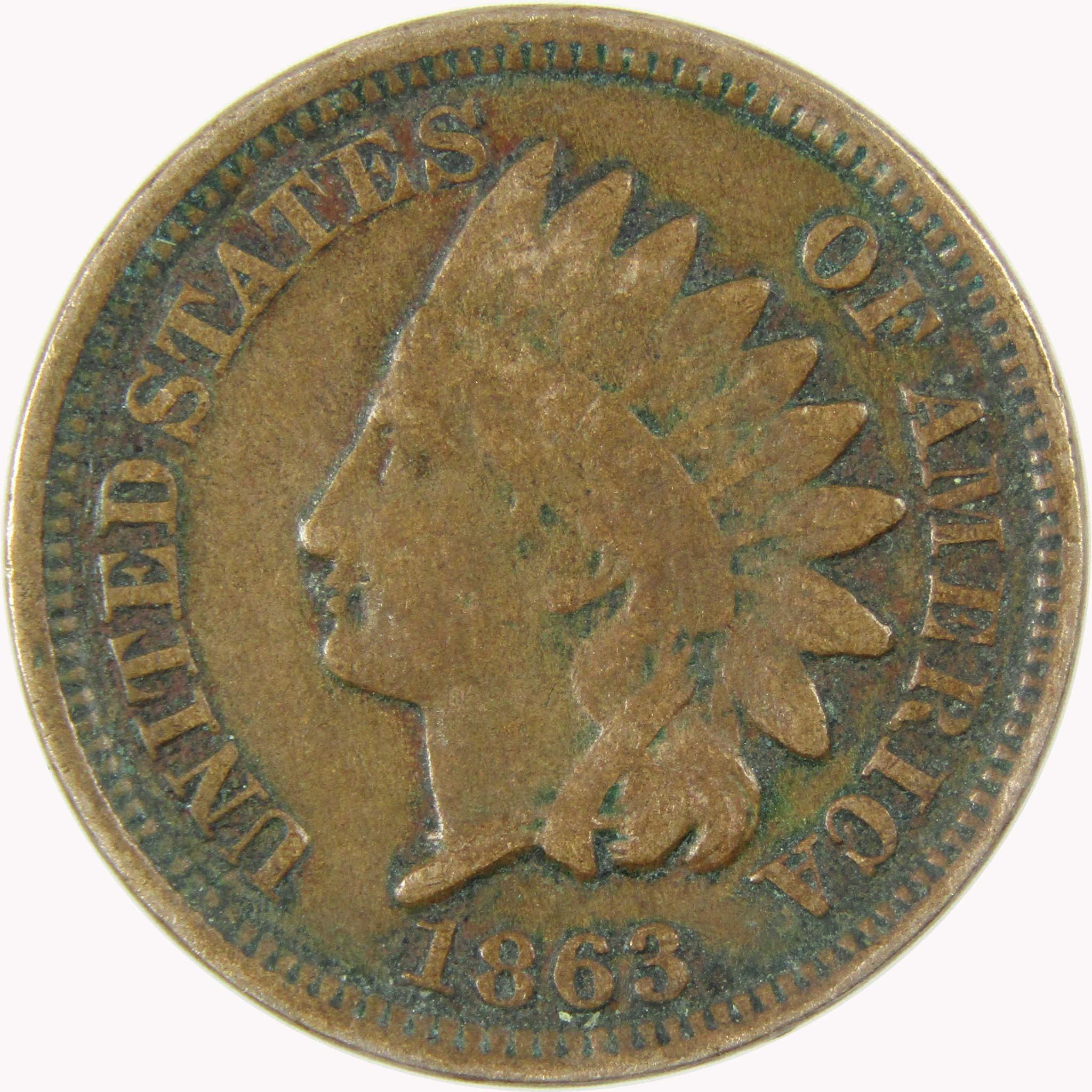 1863 Indian Head Cent F Fine Penny 1c Coin SKU:CP1109