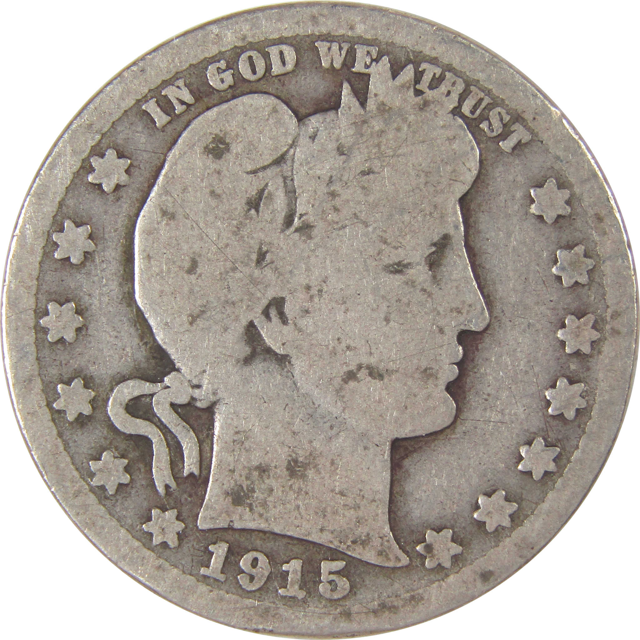1915 S Barber Quarter G Good Silver 25c Coin SKU:I17619