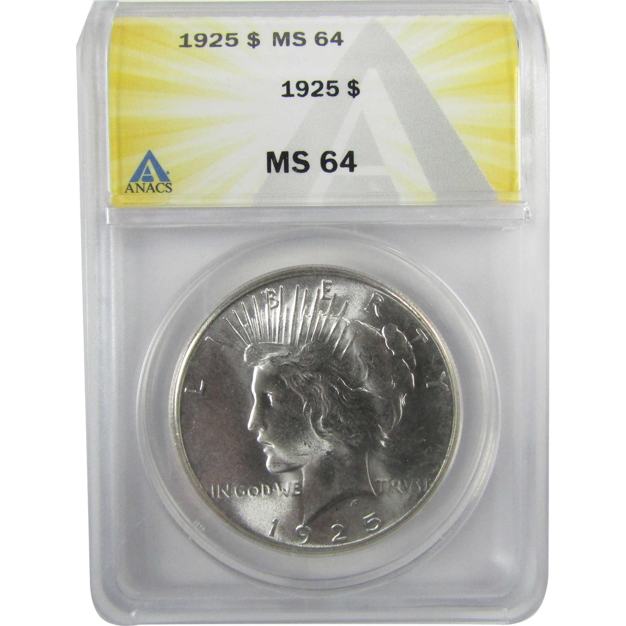 1925 Peace Silver Dollar MS 64 ANACS Uncirculated $1 CoinSKU:I28077