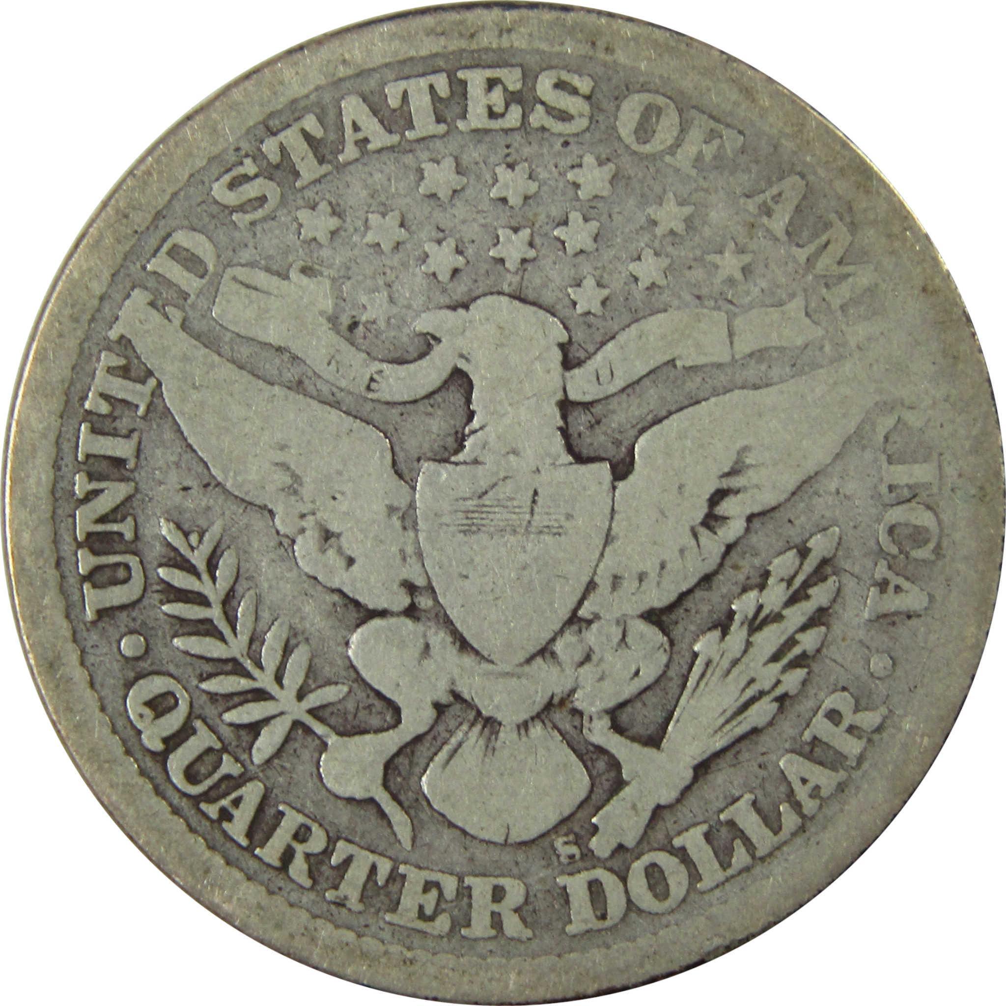 1897 S Barber Silver Quarter AG About Good 25c Coin SKU:I25947