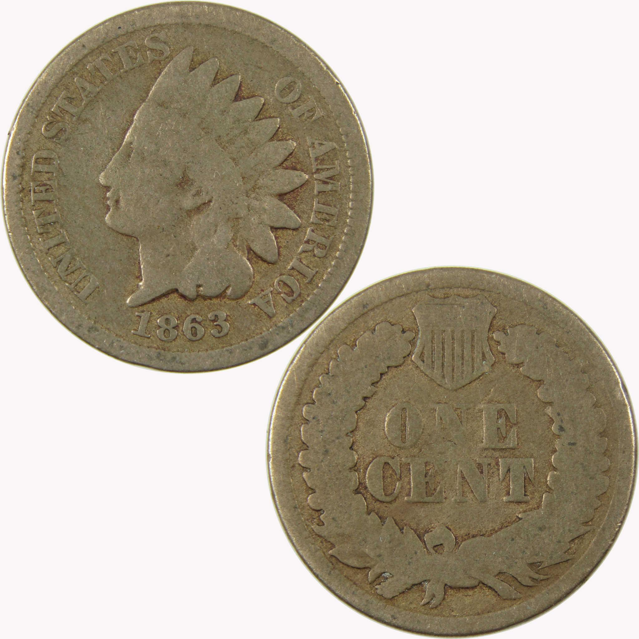 1863 Indian Head Cent G Good Penny 1c Coin SKU:CP1100