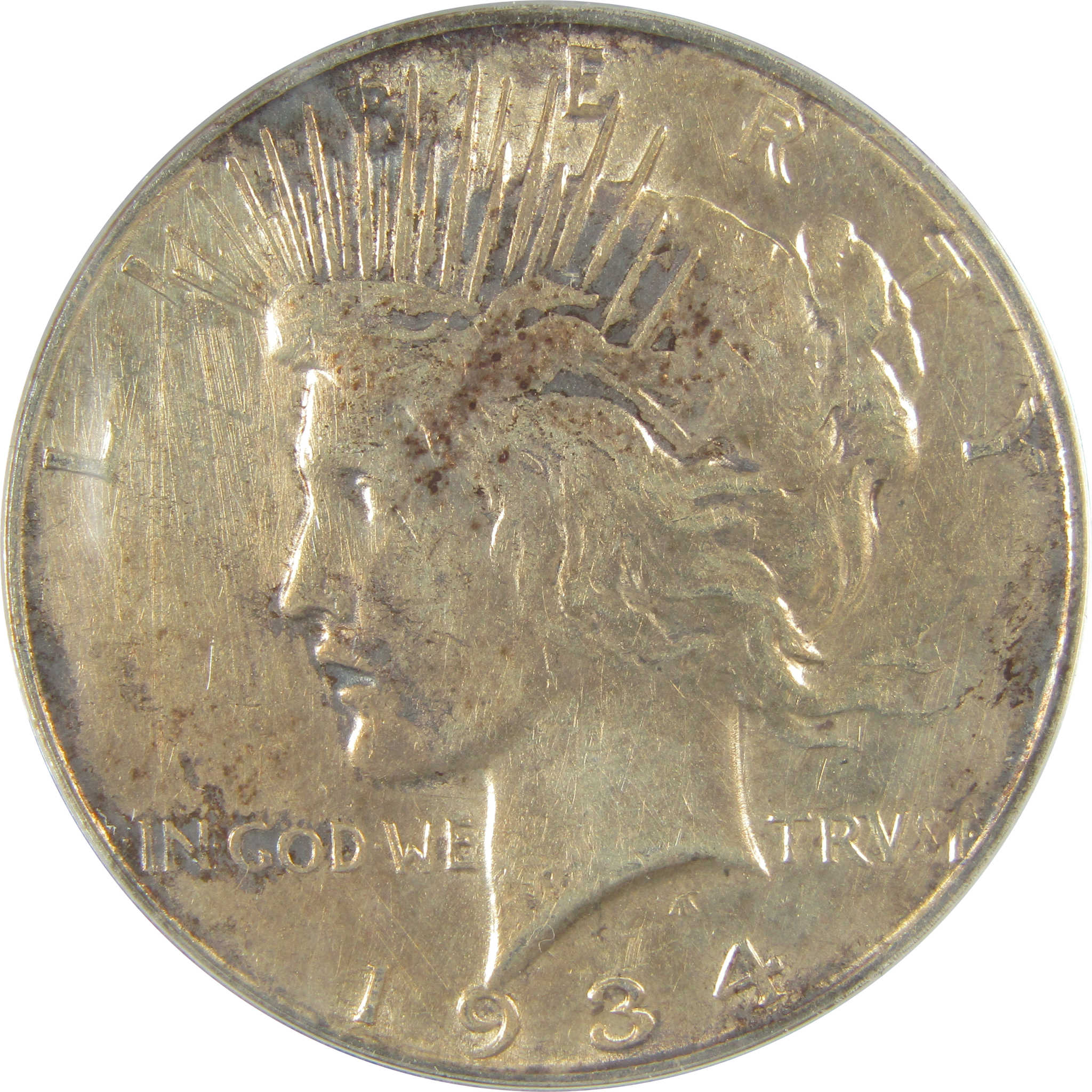 1934 D Peace Dollar AU 50 Details ANACS Silver $1 Coin SKU:I21577