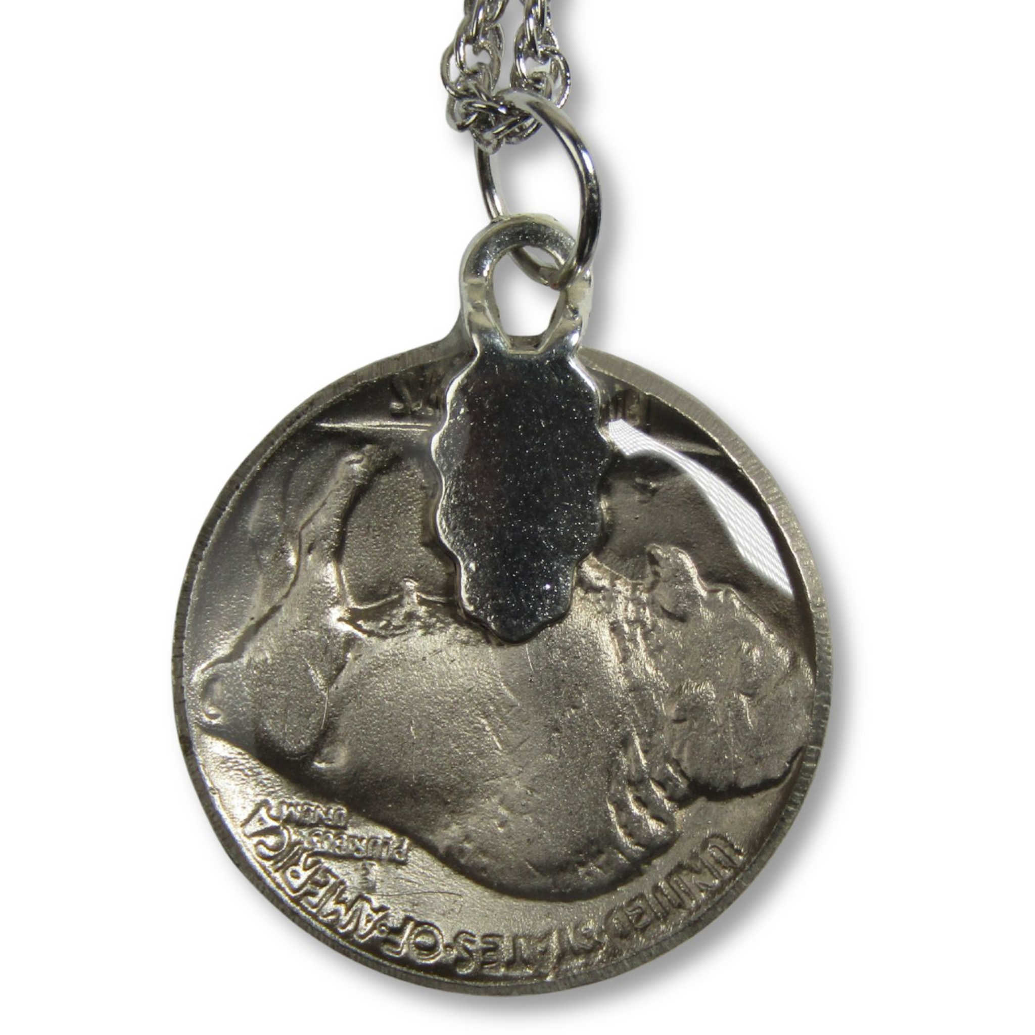 Enameled Buffalo Nickel Necklace with Silver-Plated Chain
