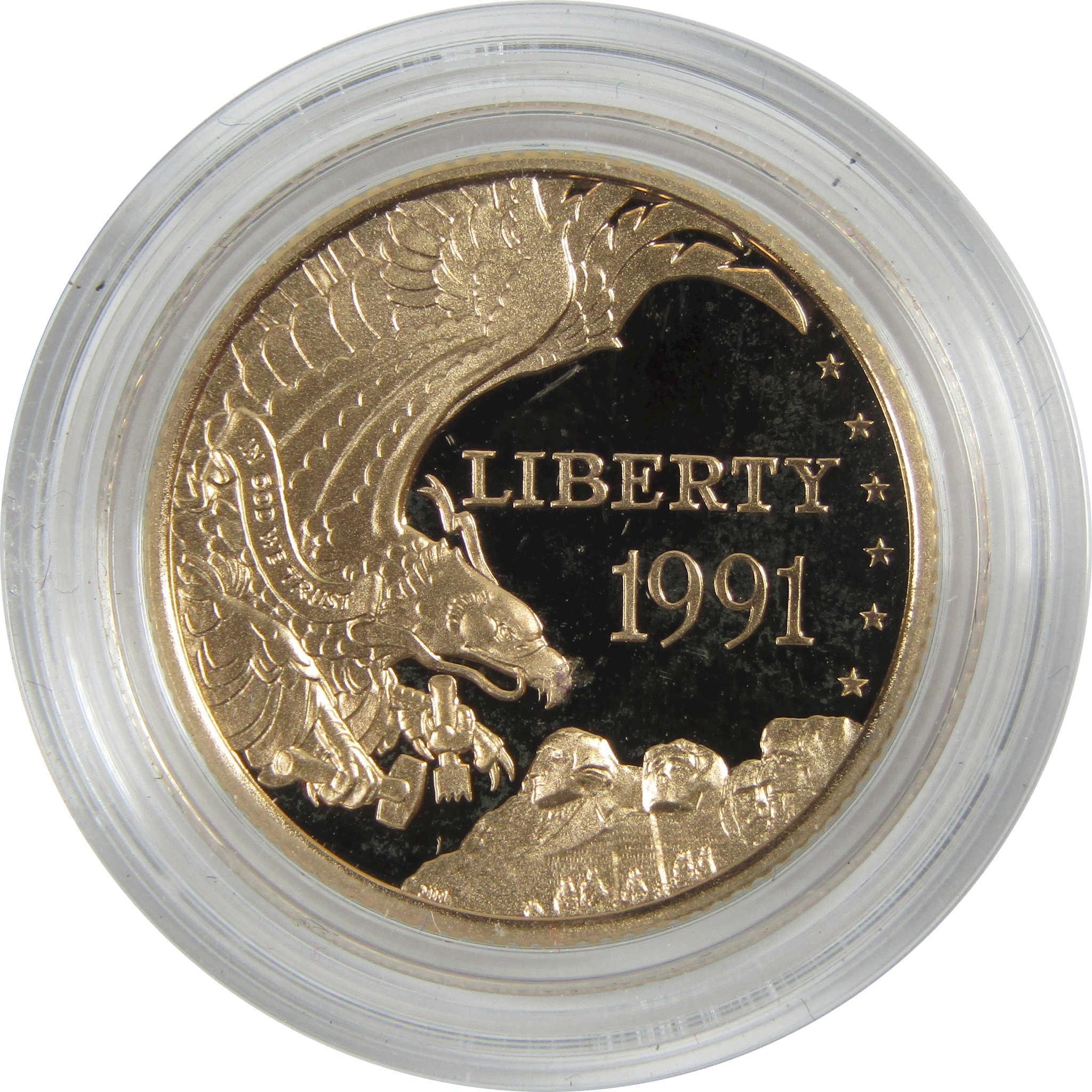 1991 W Mount Rushmore Commemorative Gold Proof $5 Coin