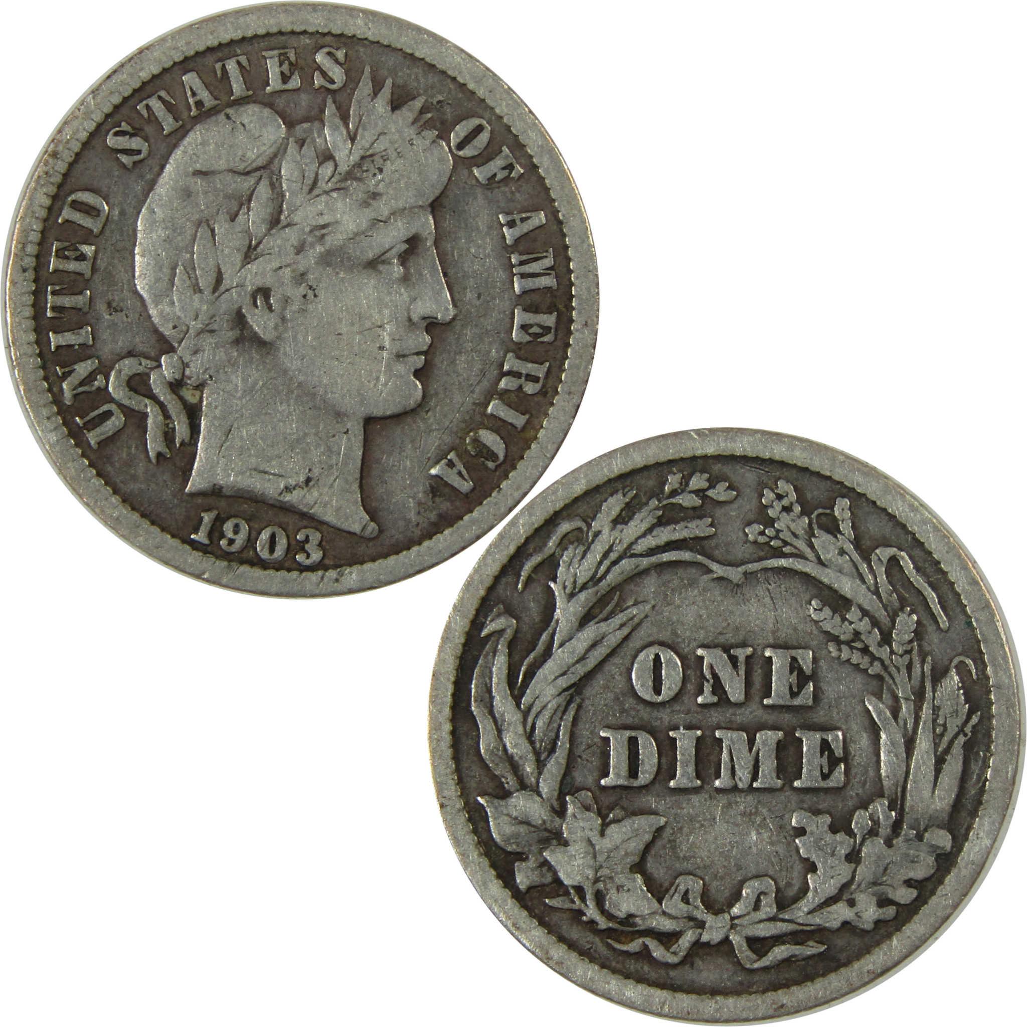 1903 Barber Silver Dime F Fine Details 10c Coin Collectible SKU:CP1033