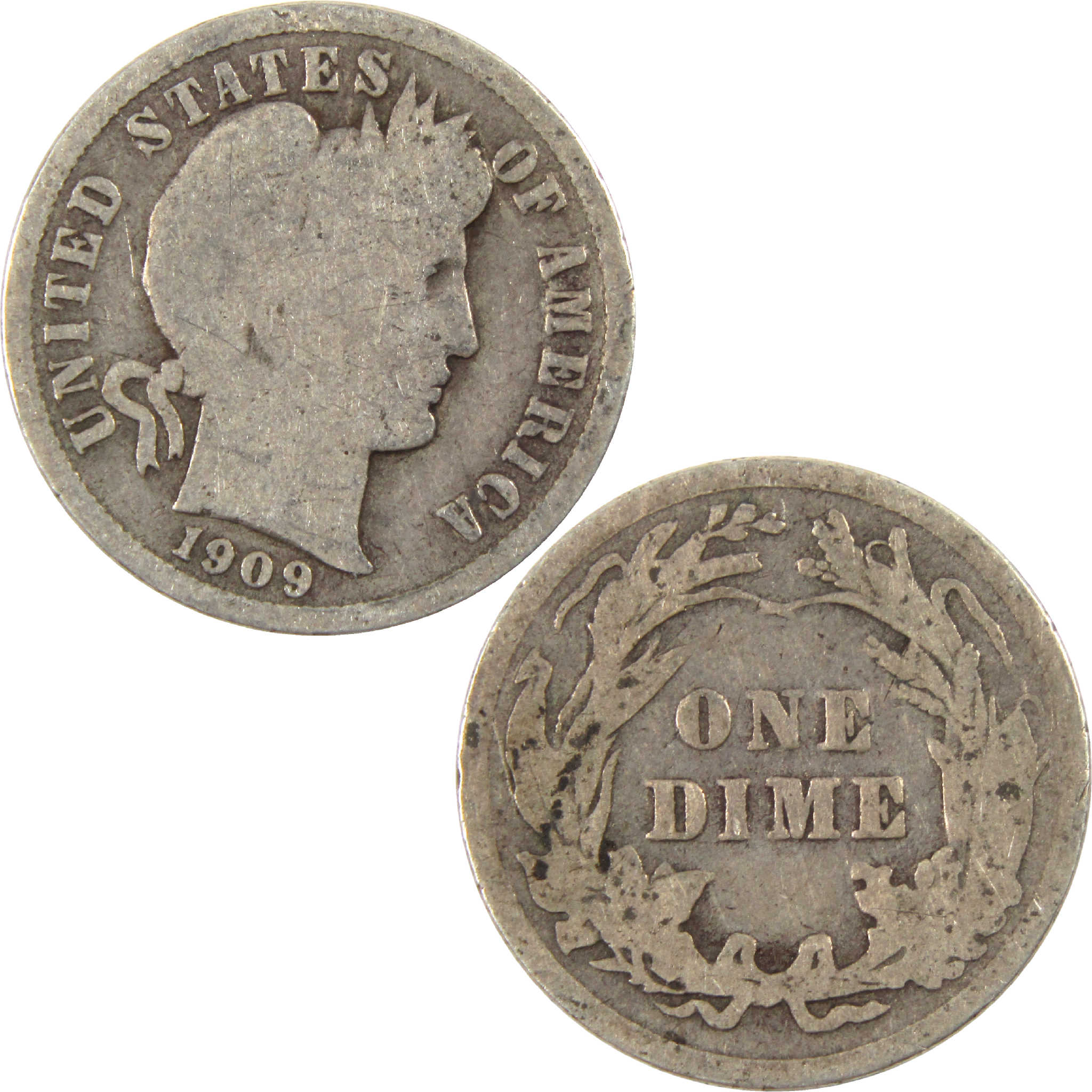 1909 Barber Dime Circulated Silver 10c Coin Collectible