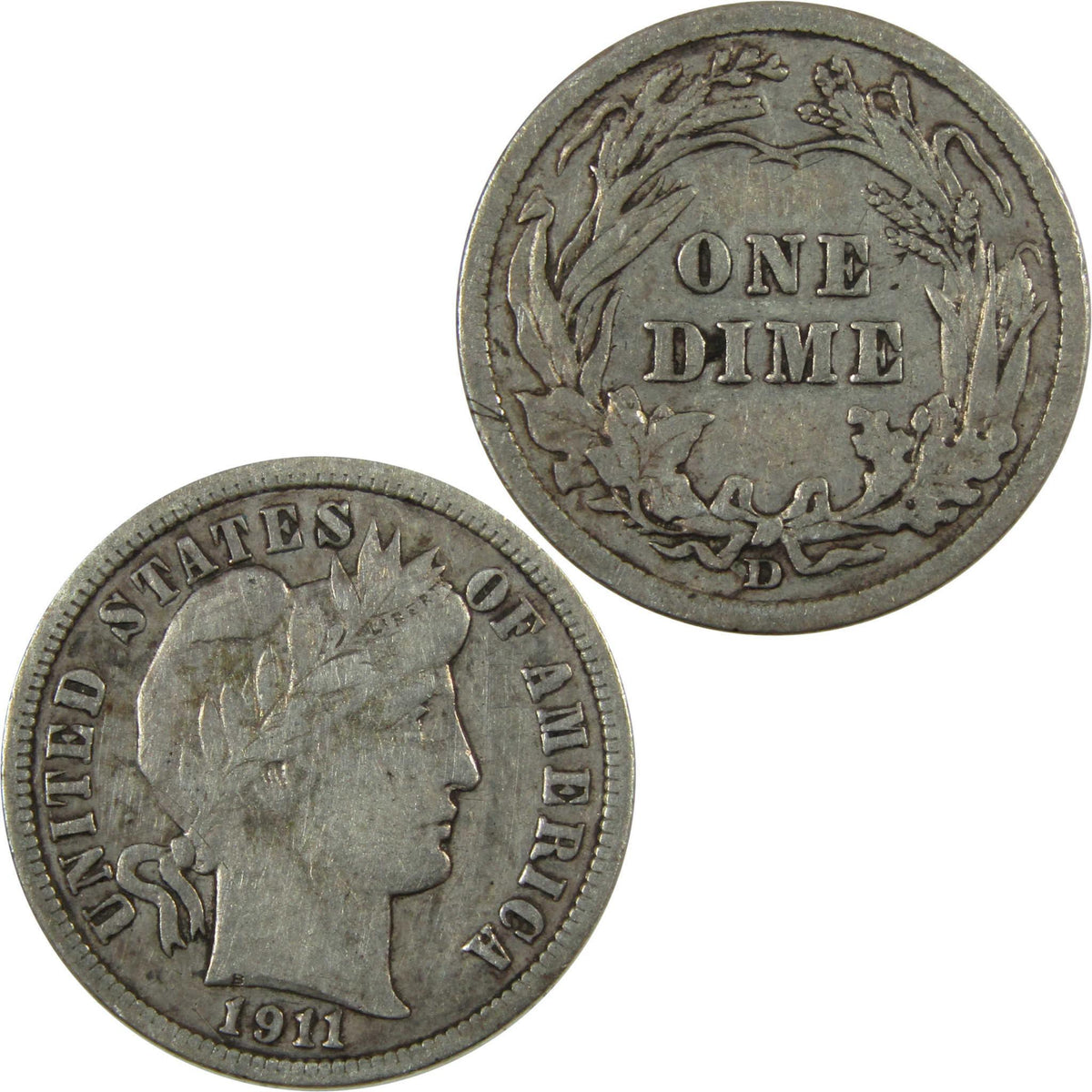1911 D Barber Silver Dime VF Very Fine 10c Coin Collectible SKU:CP1335