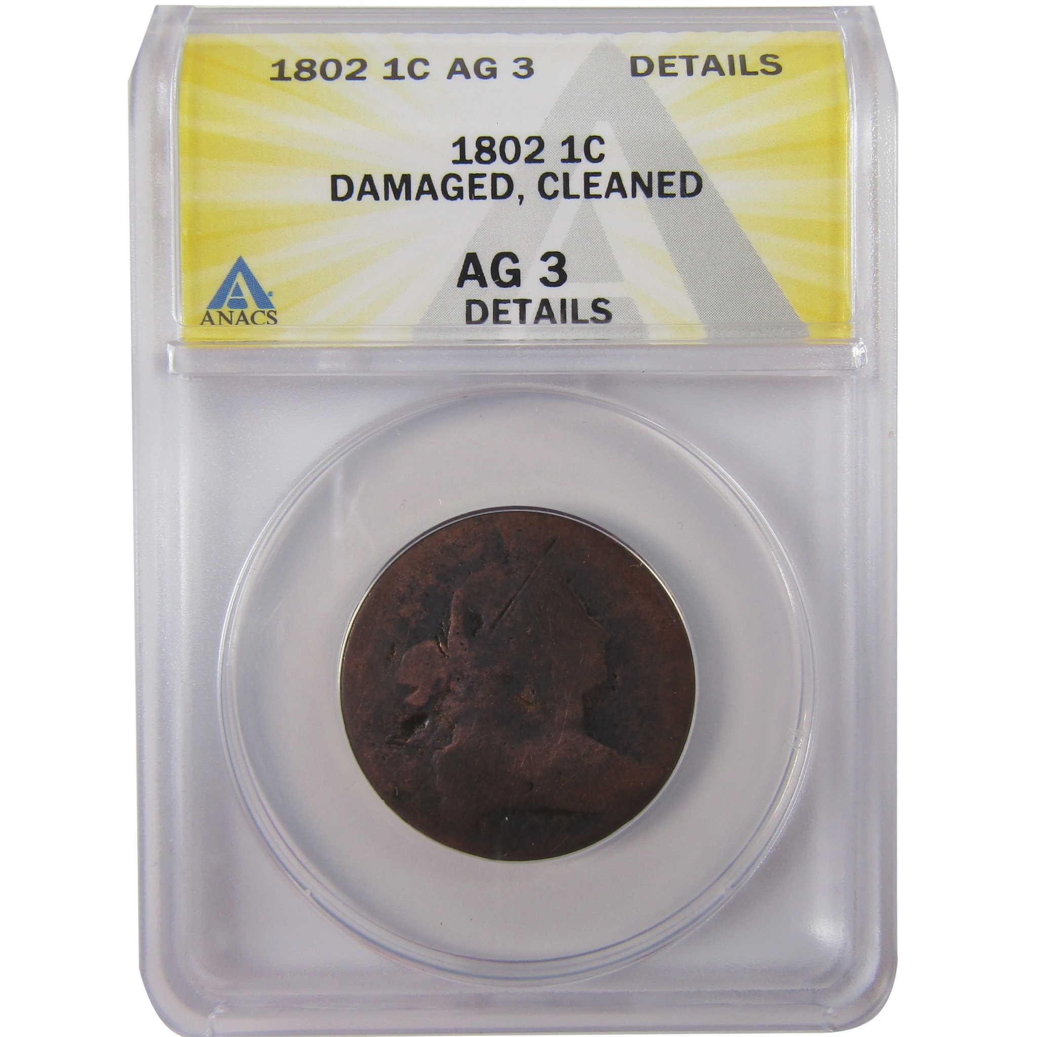 1802 Draped Bust Copper Large Cent AG 3 Details ANACS Penny SKU:I25545