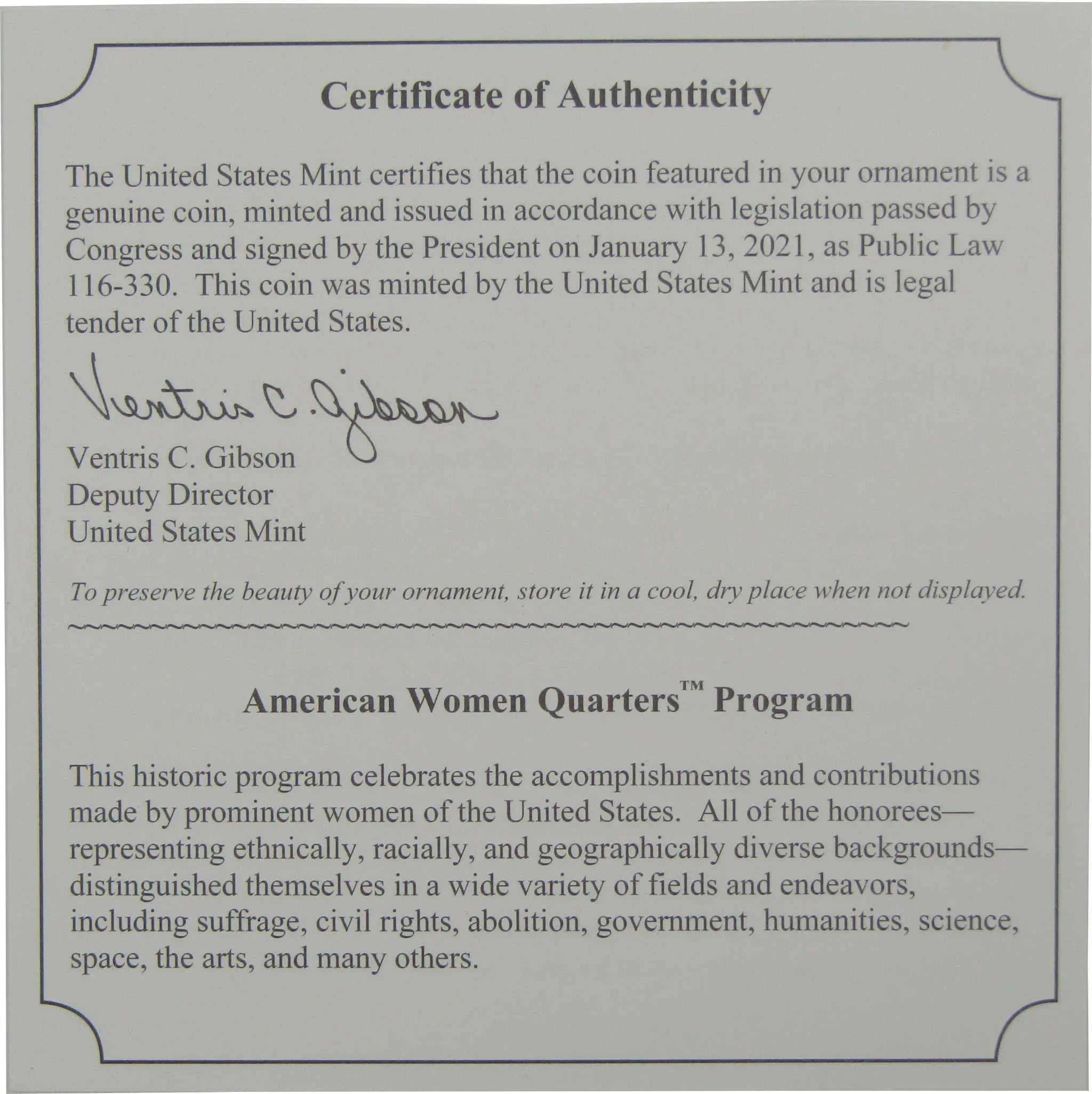 2022 Maya Angelou American Women Quarter Christmas Ornament OGP COA