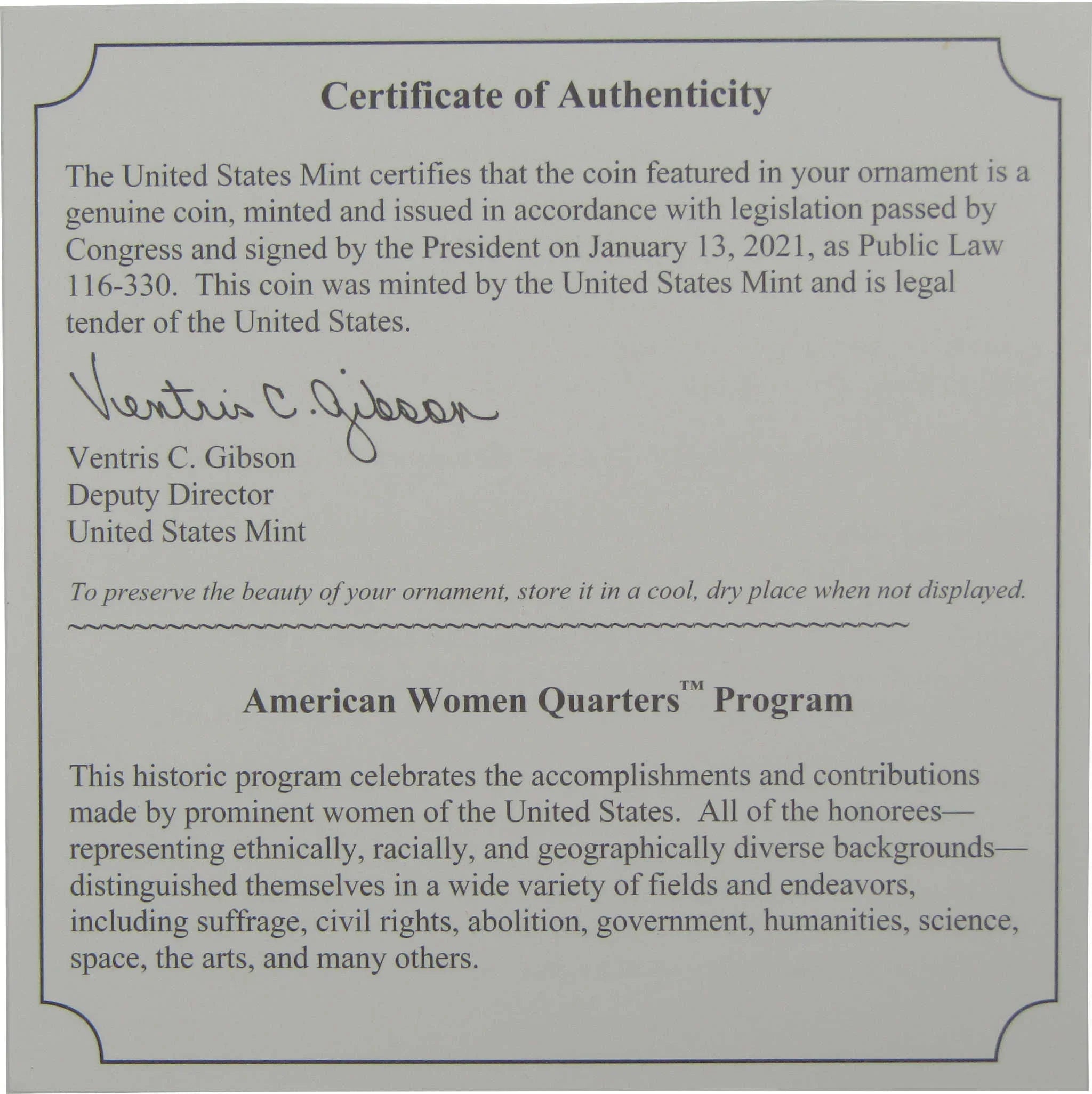 2022 Maya Angelou American Women Quarter Christmas Ornament OGP COA