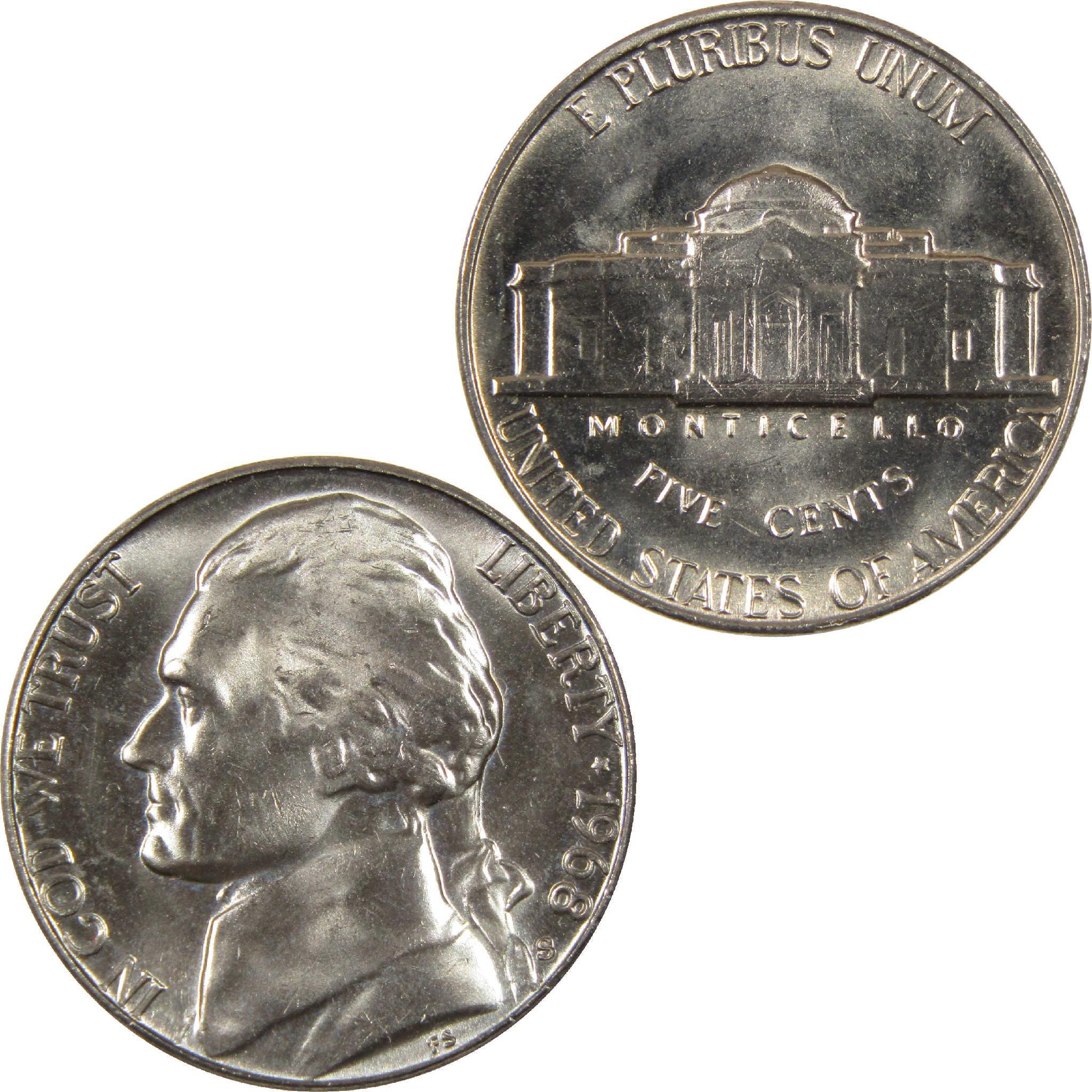 1968 Jefferson nickel collectible coin obverse and reverse sides, Monticello design
