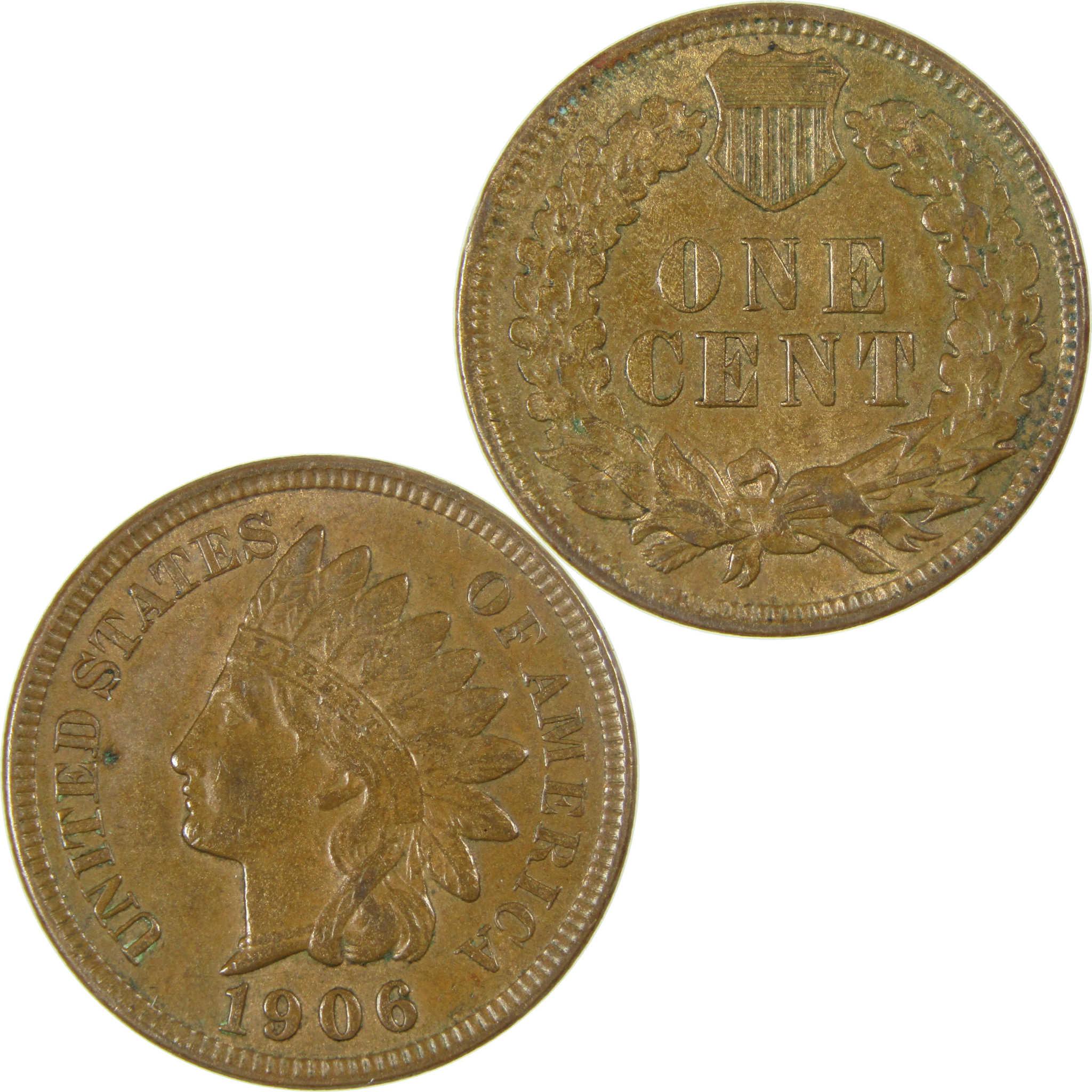 1906 Indian Head Cent AU About Uncirculated Penny 1c Coin SKU:I27091