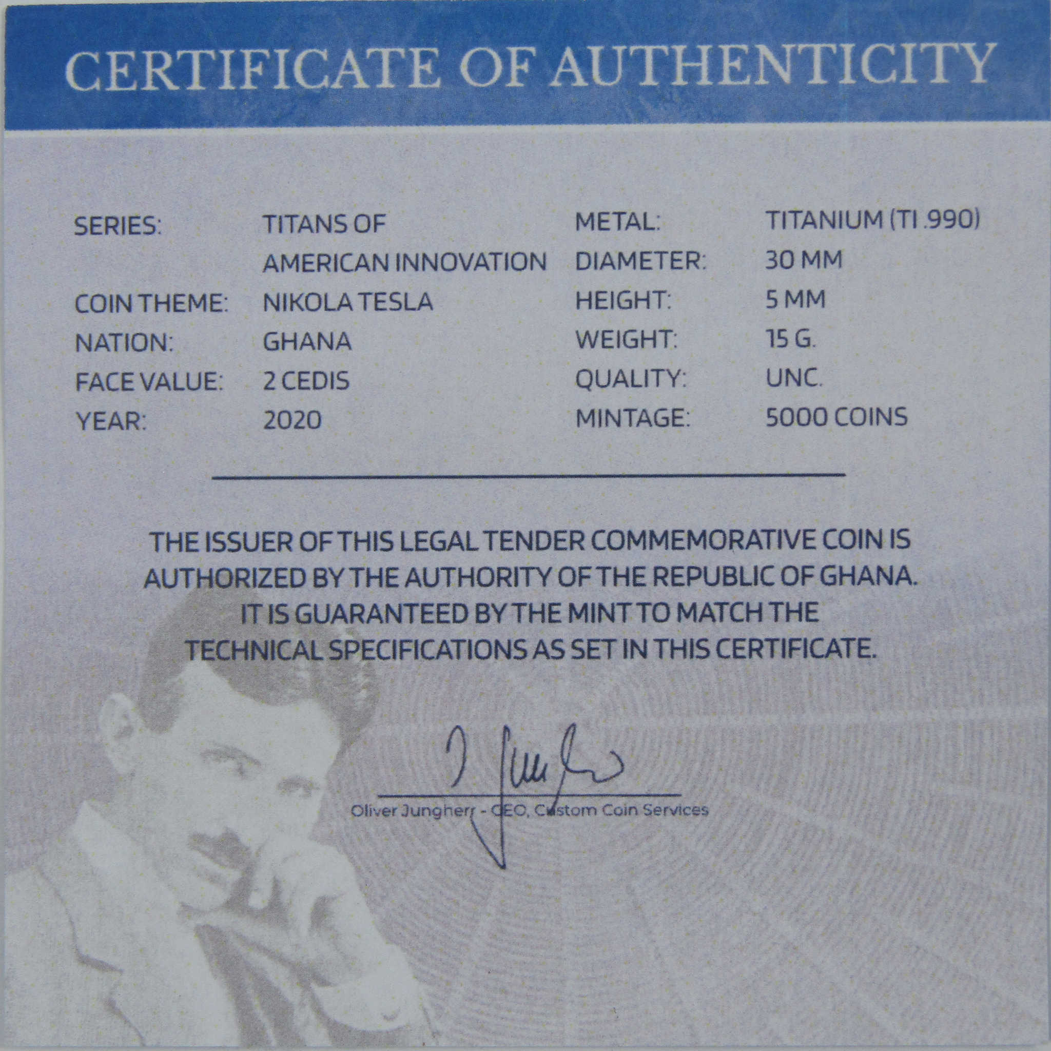 Titans of American Innovation Nikola Tesla Titanium 2 Cedis 2020 Ghana