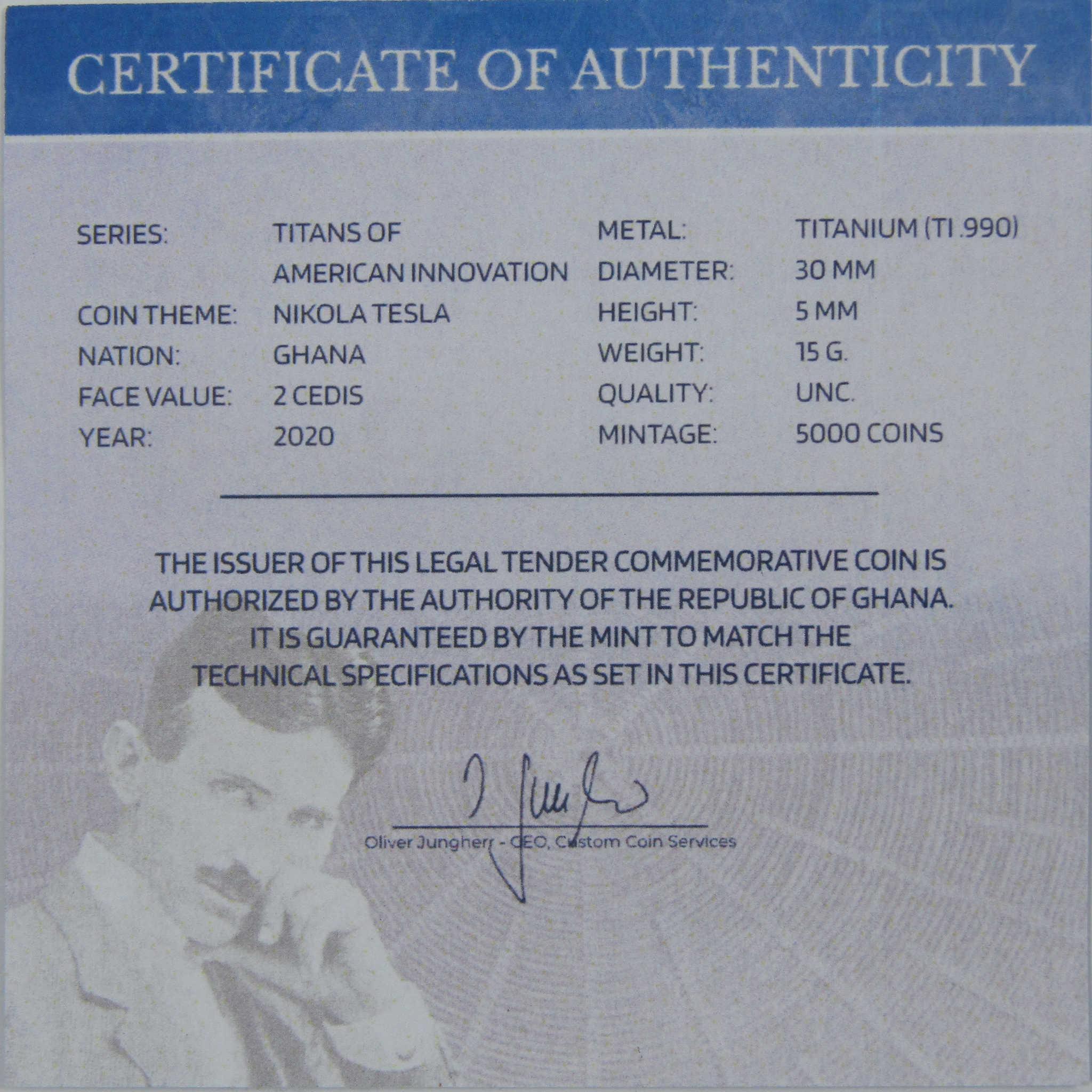 Titans of American Innovation Nikola Tesla Titanium 2 Cedis 2020 Ghana