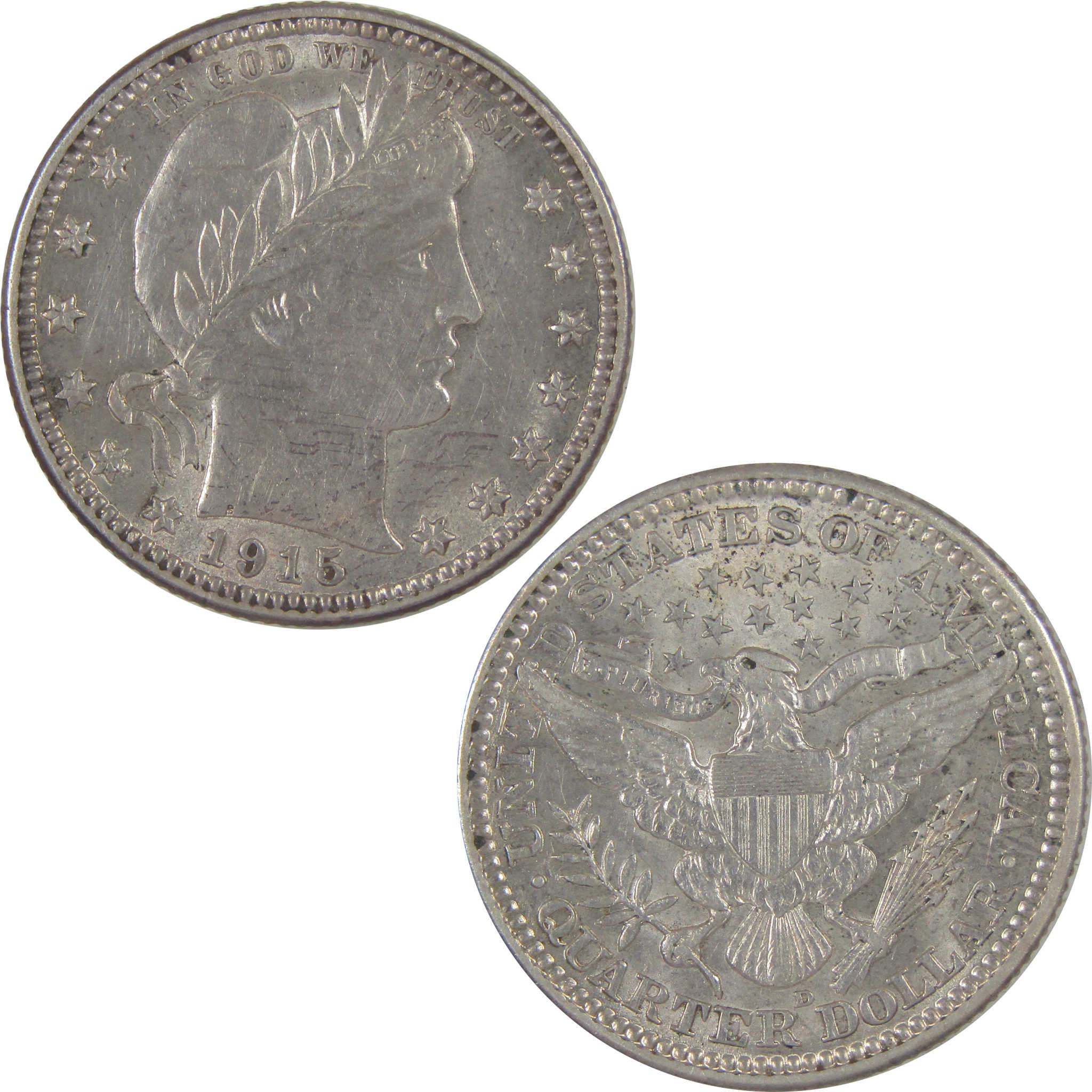 1915 D Barber Quarter AU About Uncirculated Silver 25c Coin SKU:I18736