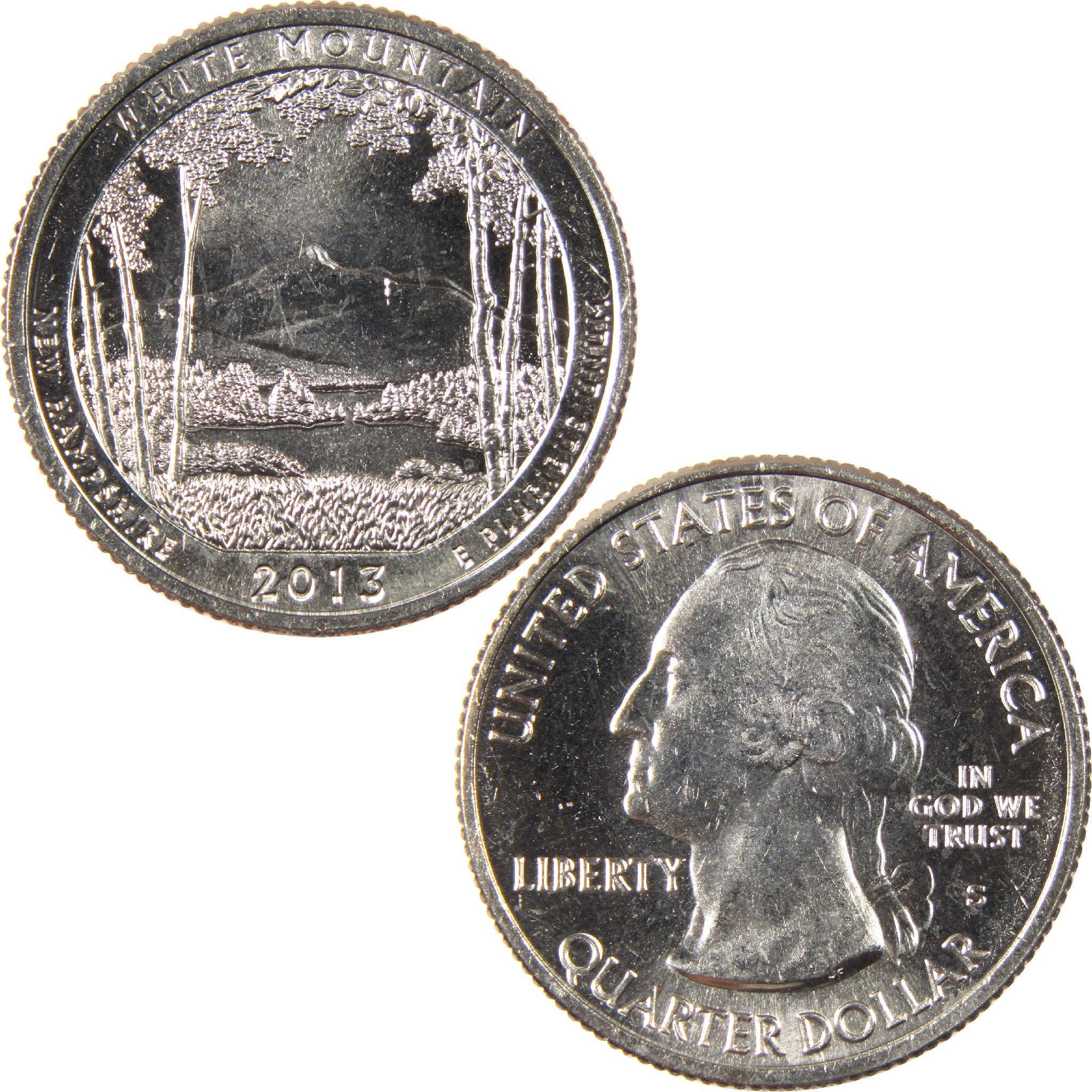 2013 White Mountain New Hampshire quarter dollar collectible coin, obverse and reverse