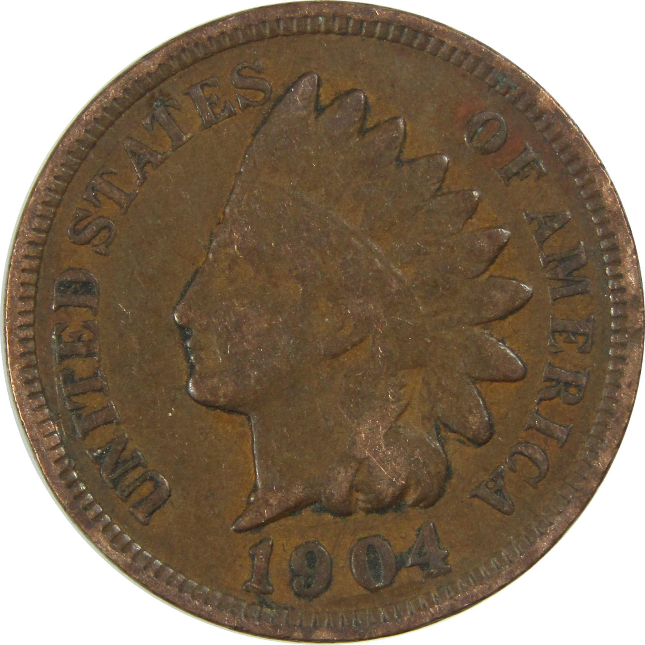 1904 Indian Head Cent F Fine Penny 1c Coin SKU:I27020