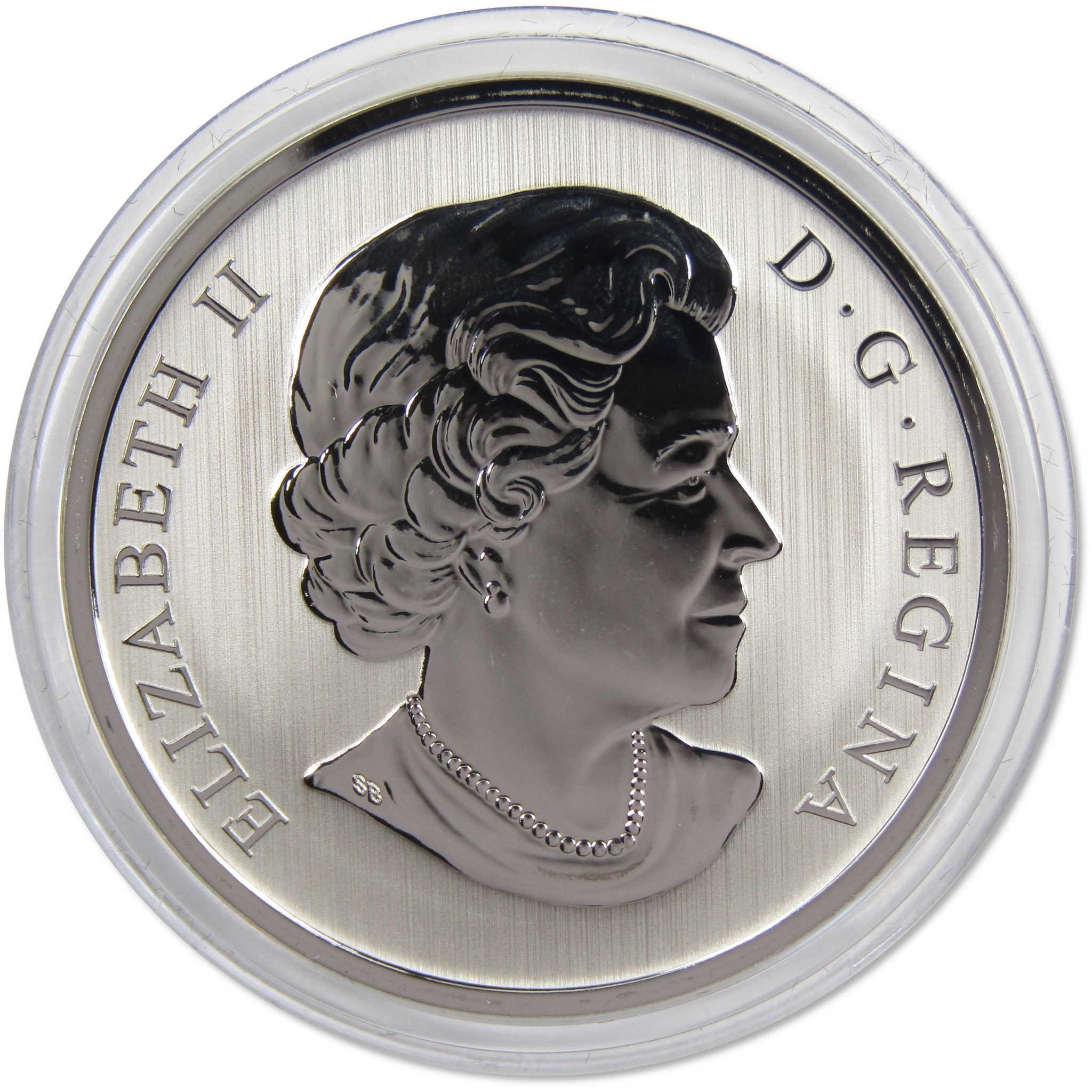Silver collectible coin with Queen Elizabeth II profile in protective capsule