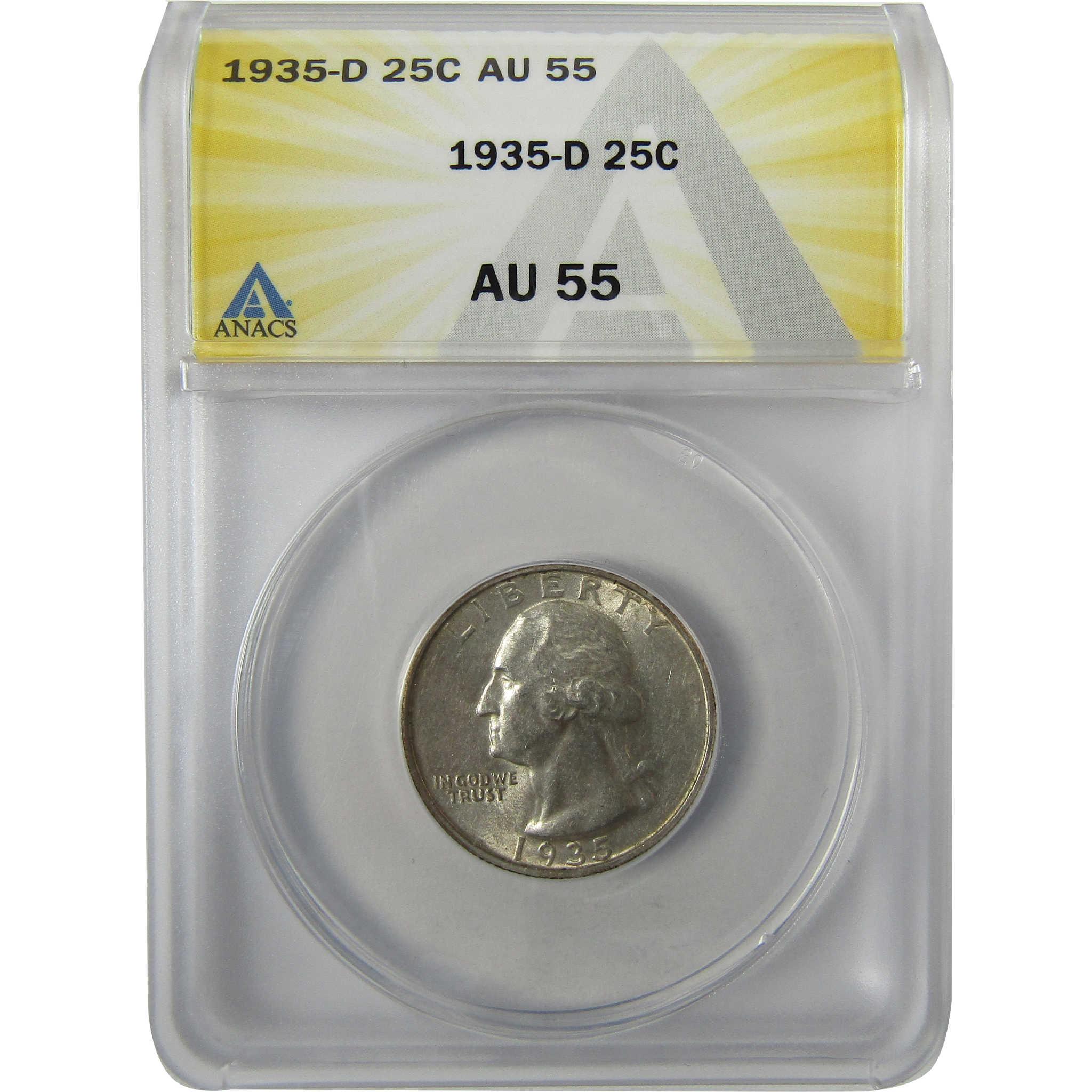 1935 D Washington Silver Quarter AU 55 ANACS 25c Coin SKU:I28004