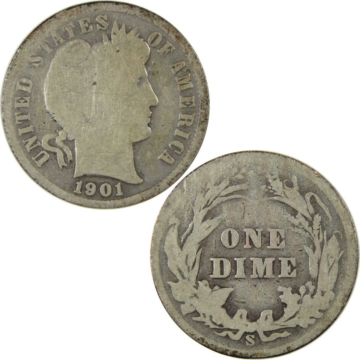 1901 S Barber Silver Dime G Good 10c Coin Collectible SKU:CP1767