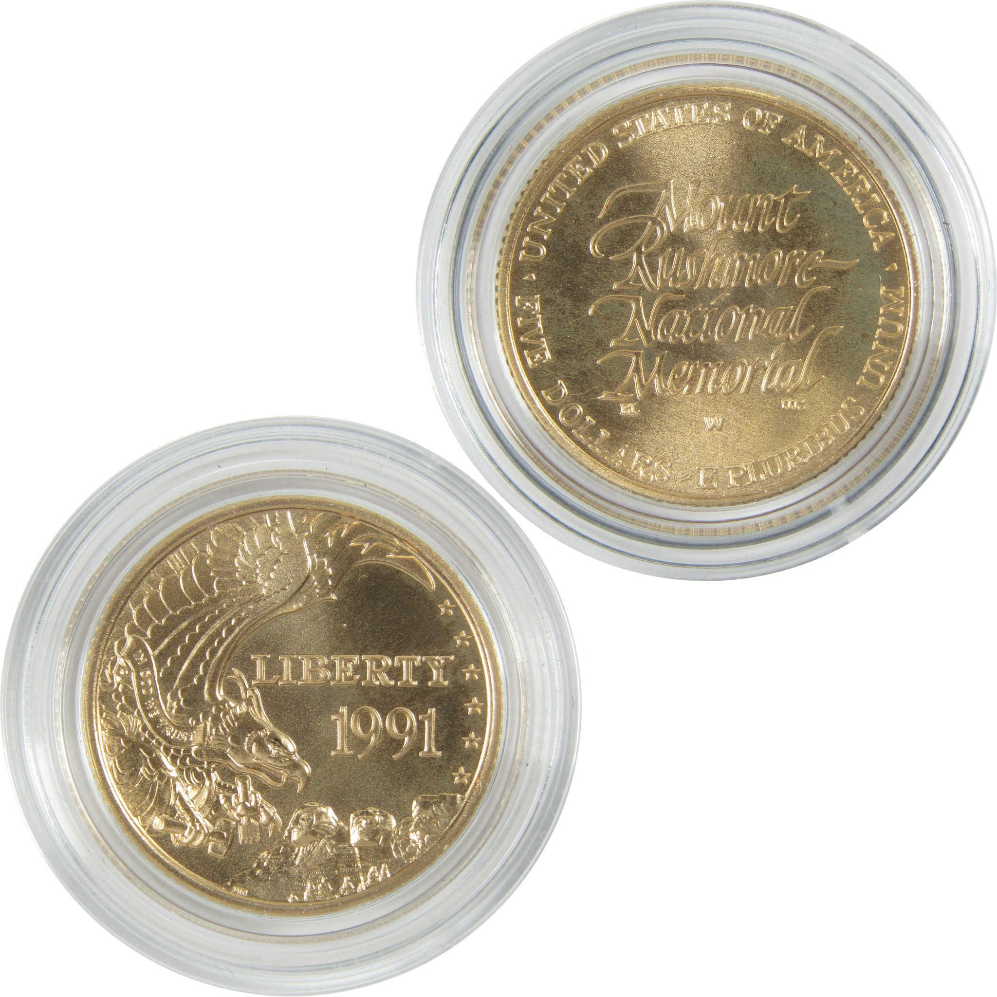 1991 W Mount Rushmore Commemorative Gold Uncirculated $5 Coin