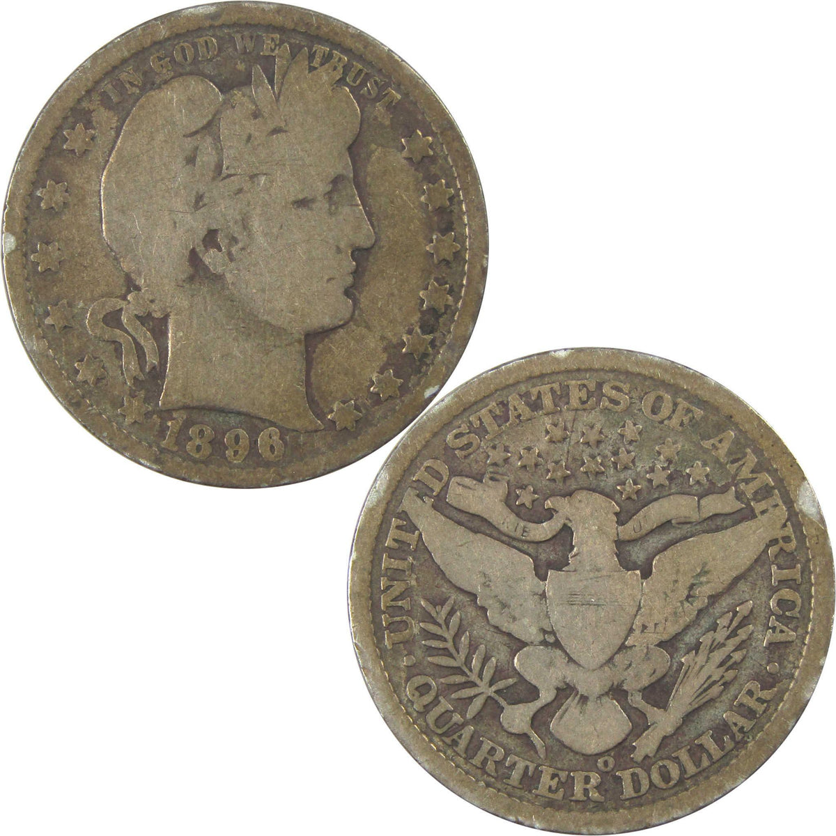 1896 O Barber Quarter G Good Silver 25c Coin SKU:I21861