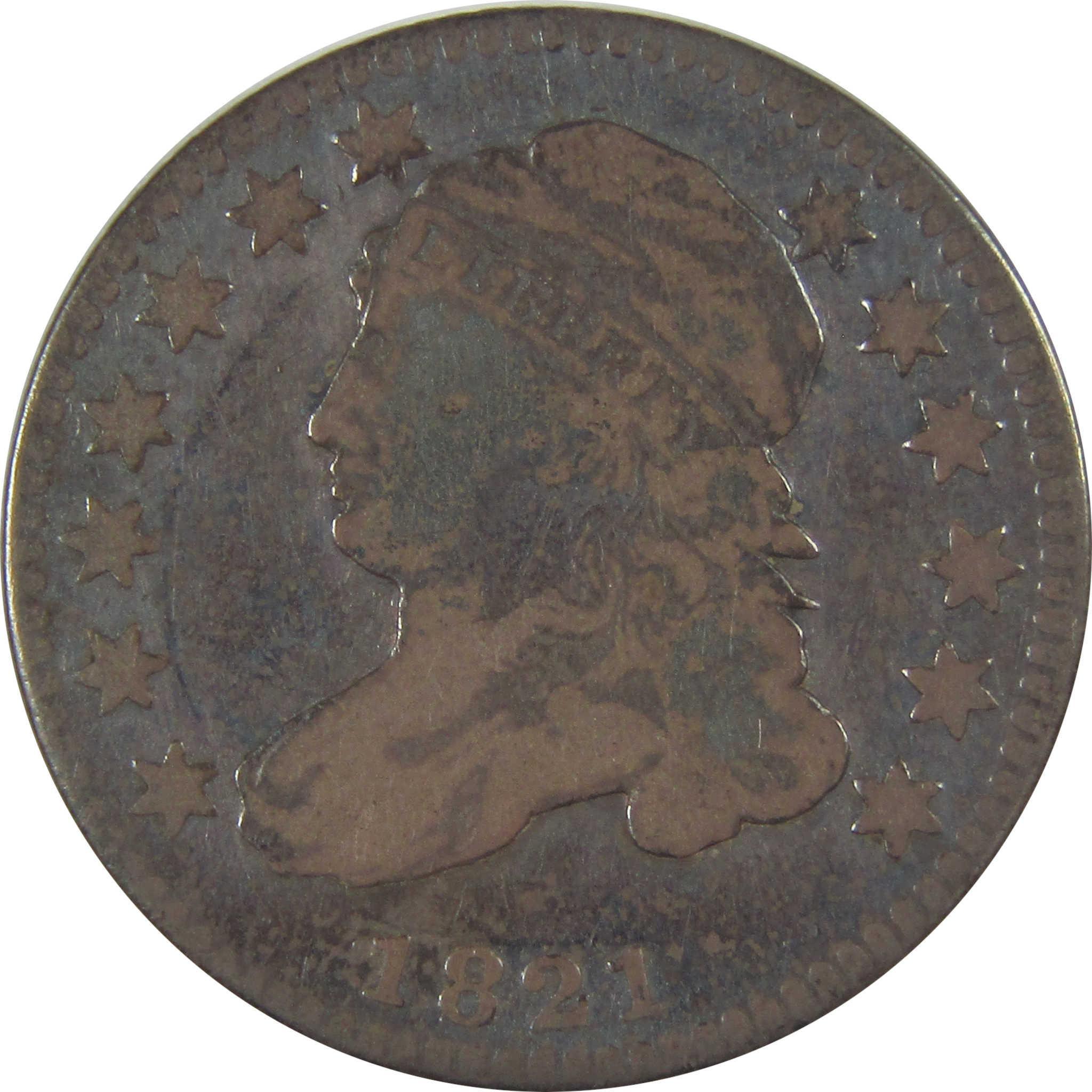 1821 Small Date Capped Bust Dime F Fine Silver 10c Coin SKU:CPC0942