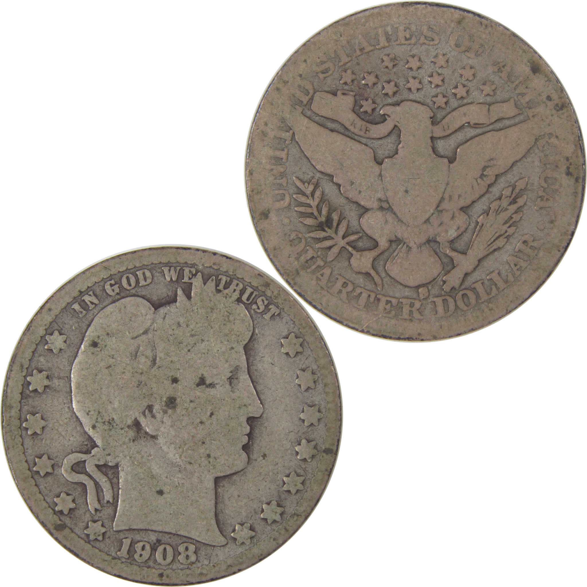 1908 S Barber Quarter G Good Silver 25c Coin SKU:I17591