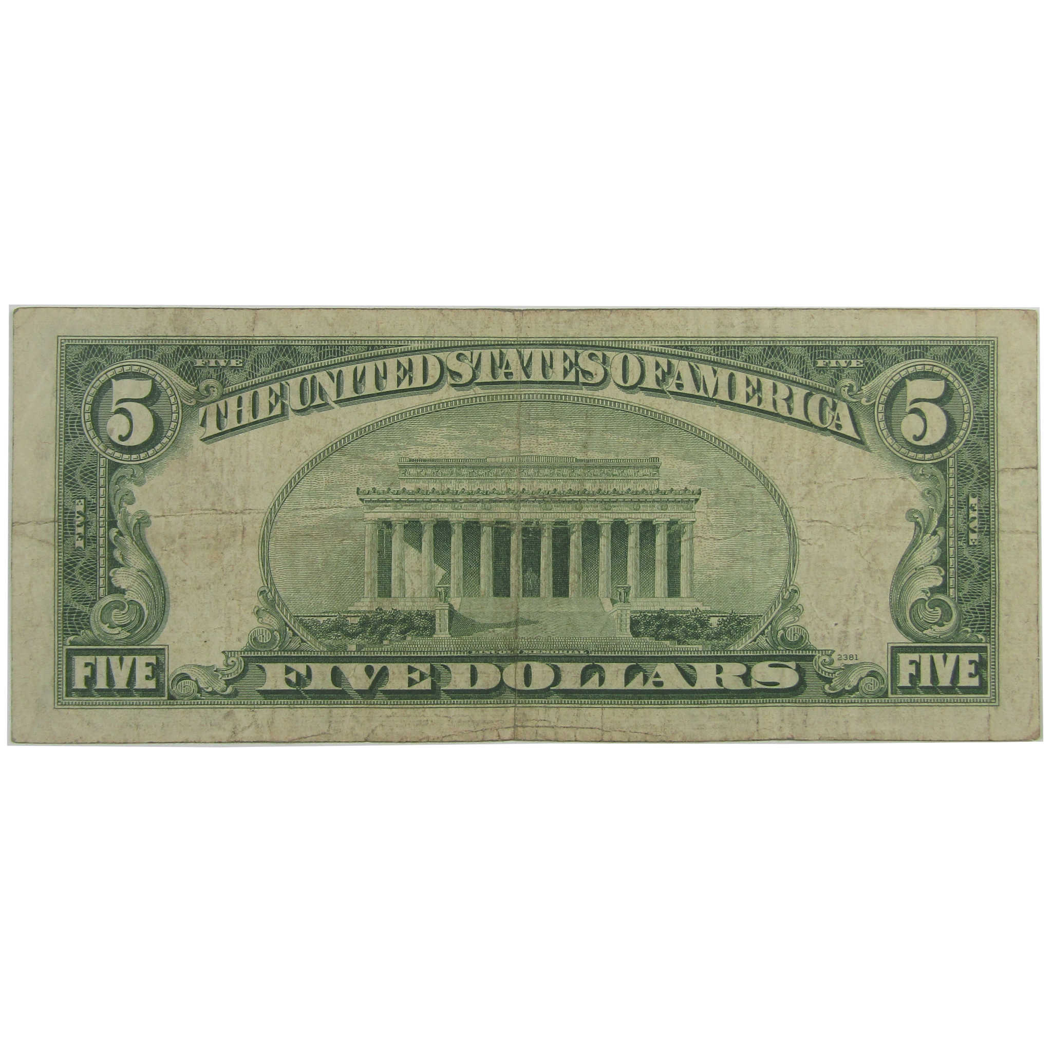 1953 B $5 Small Size Legal Tender Radar Note F Fine Currency