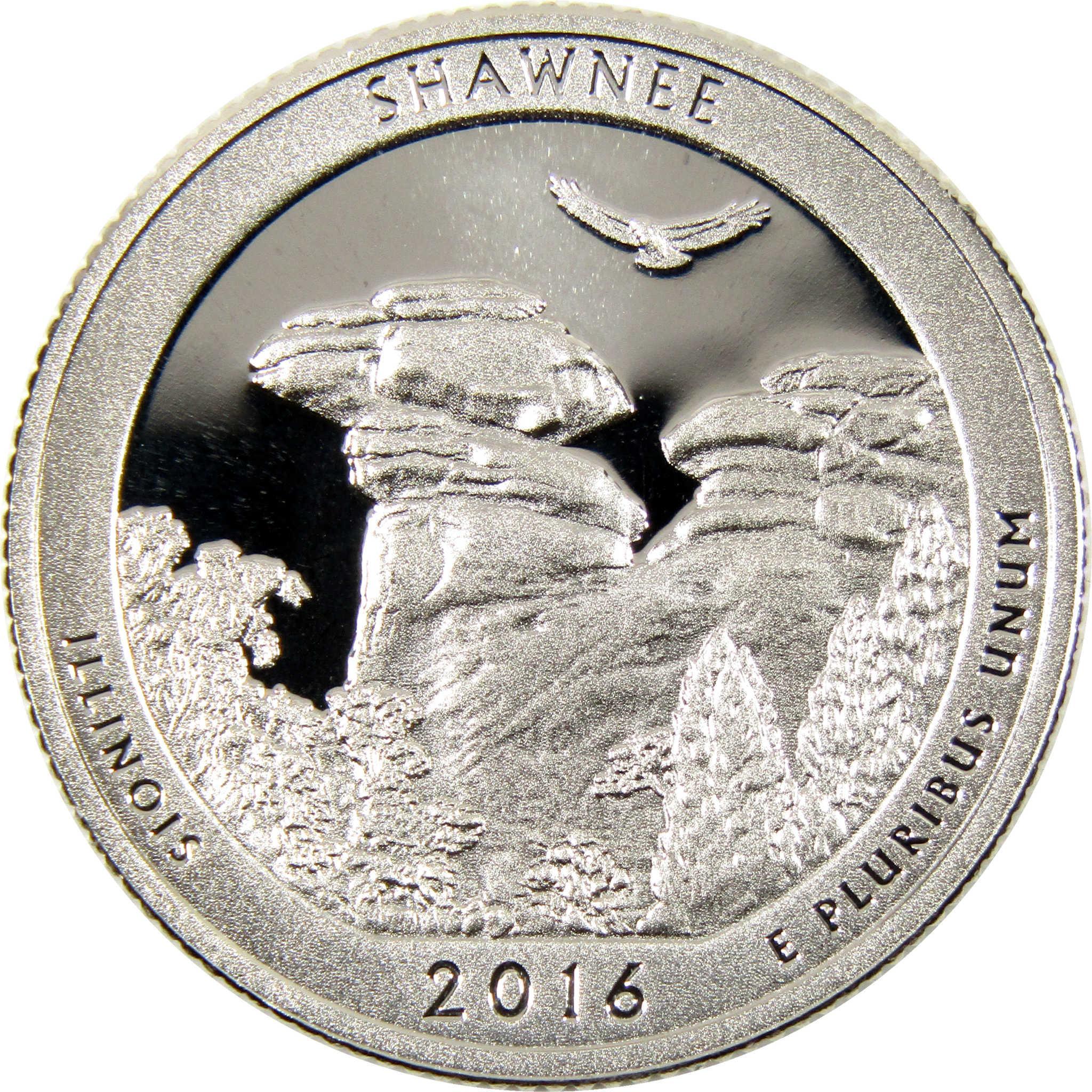 2016 Shawnee Illinois quarter coin featuring rock formations and an eagle design